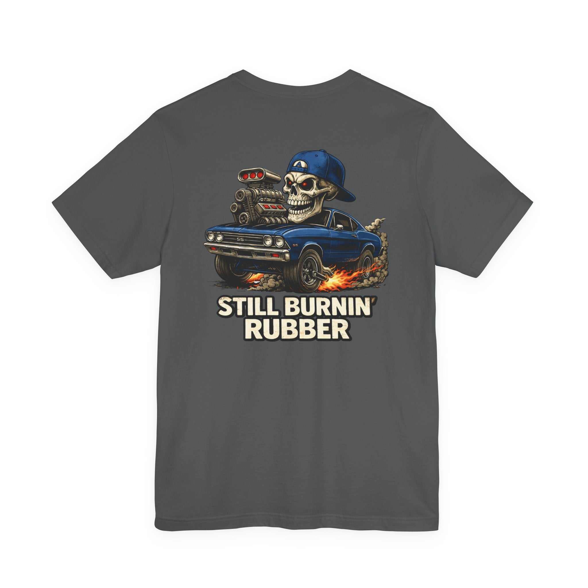 Burnout Skull Muscle Car Tee — "Still Burnin' Rubber" Graphic T-Shirt