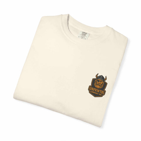Unisex garment-dyed t-shirt with Beast King vintage graphic design folded on white background