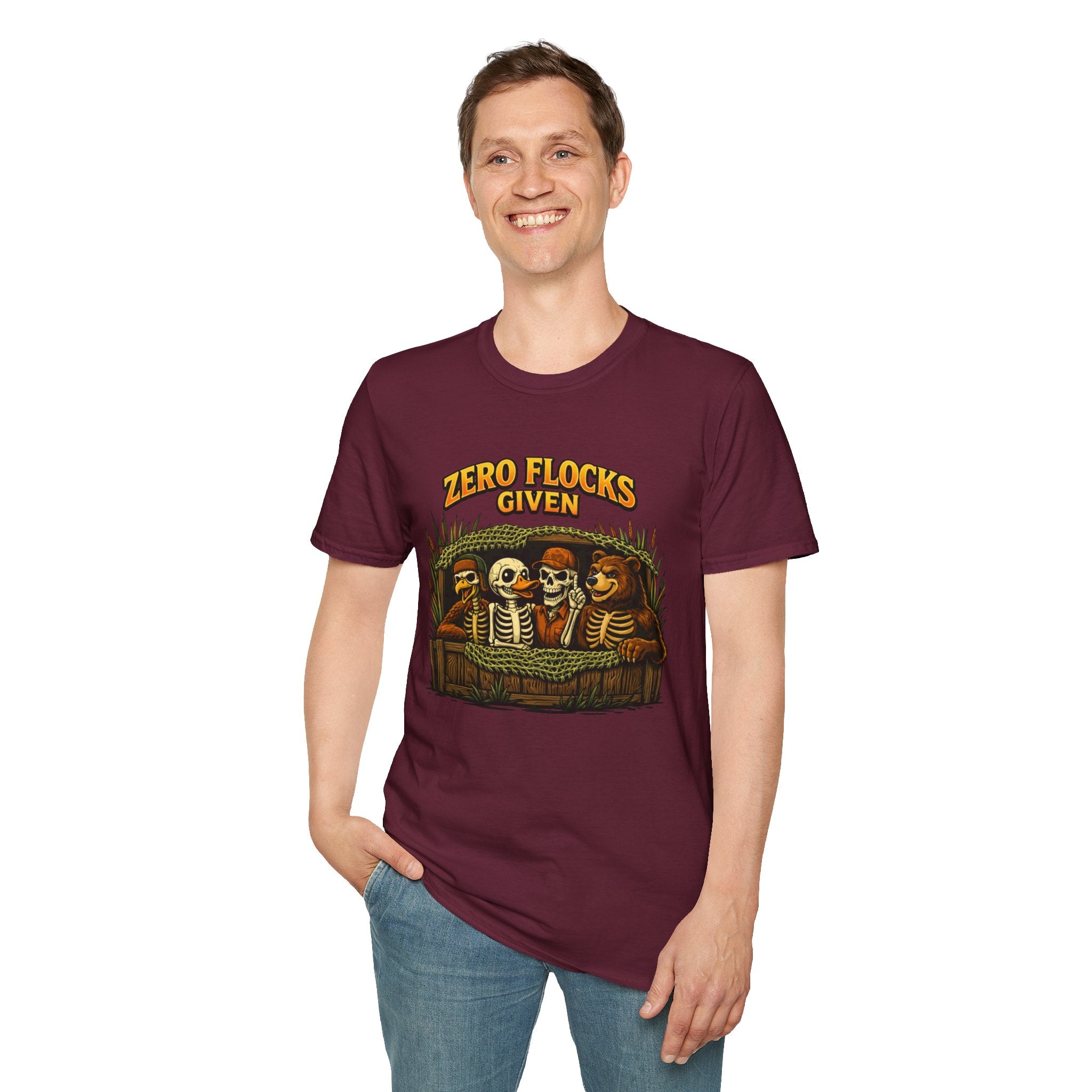 Halloween Skeletons T-Shirt - "Zero Flocks Given" Funny Spooky Tee