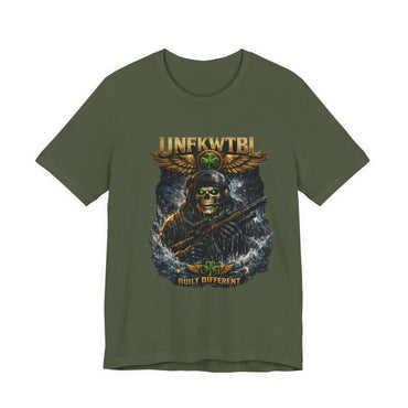 Unkillable Soldier Skull graphic tee with detailed soldier and wings design on lightweight cotton