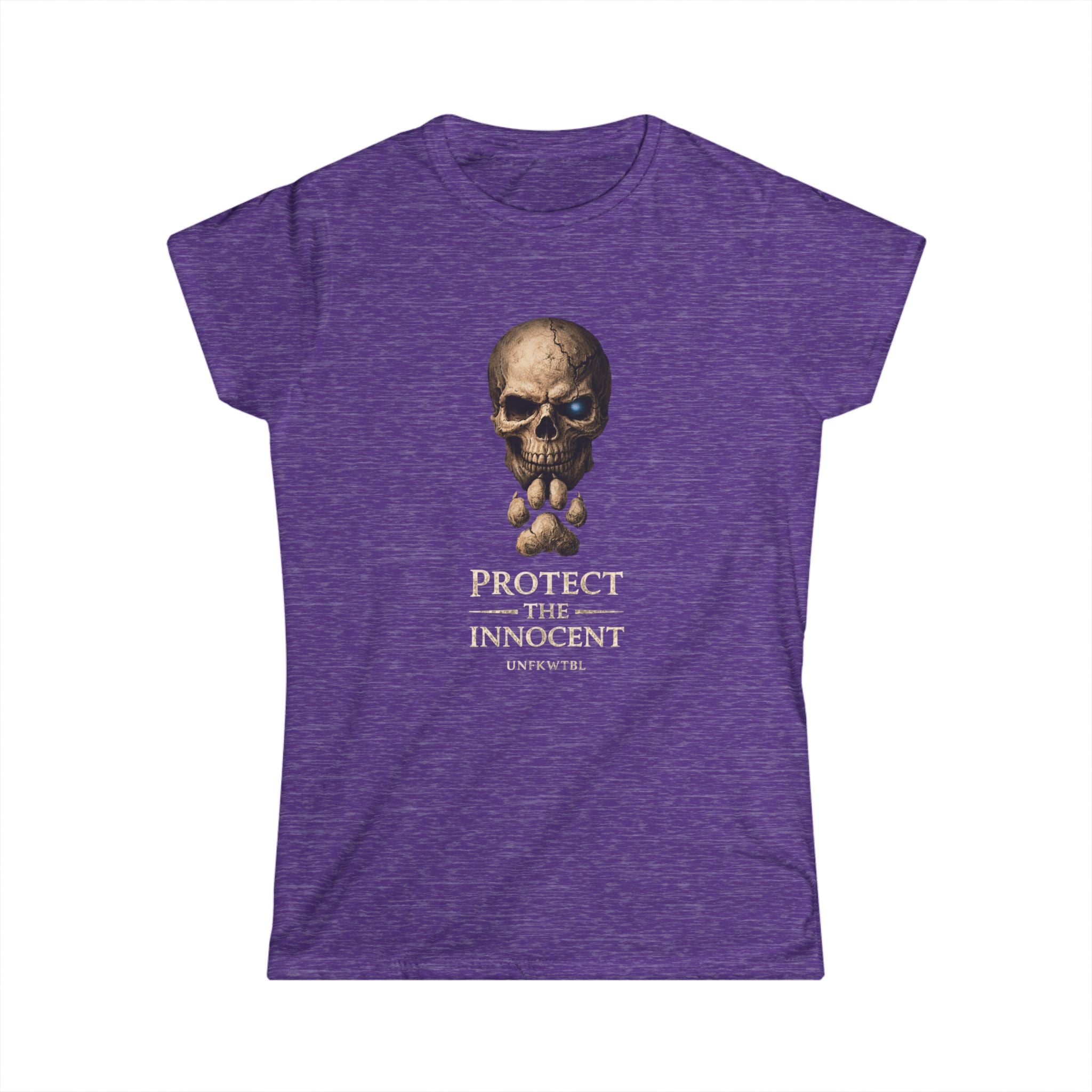 Protect the Innocent Skull Tee — “Harm Them… Answer For It.” Graphic Women’s Shirt