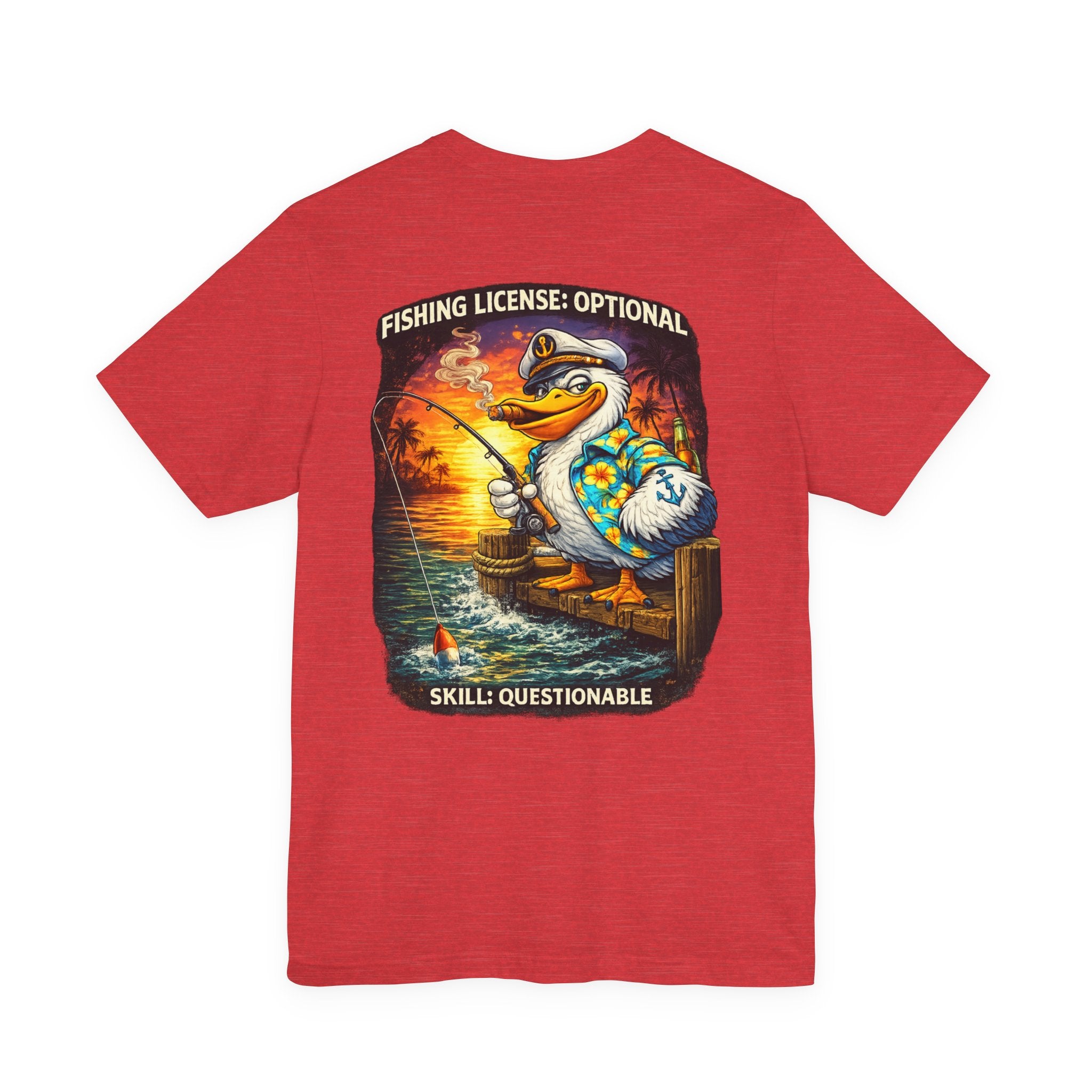 Fishing Duck T-Shirt — “Fishing License: Optional, Skill: Questionable” Graphic Tee