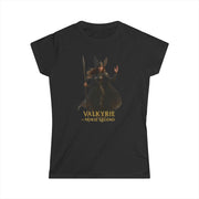 Black women's tee with Valkyrie Norse legend warrior graphic and text design