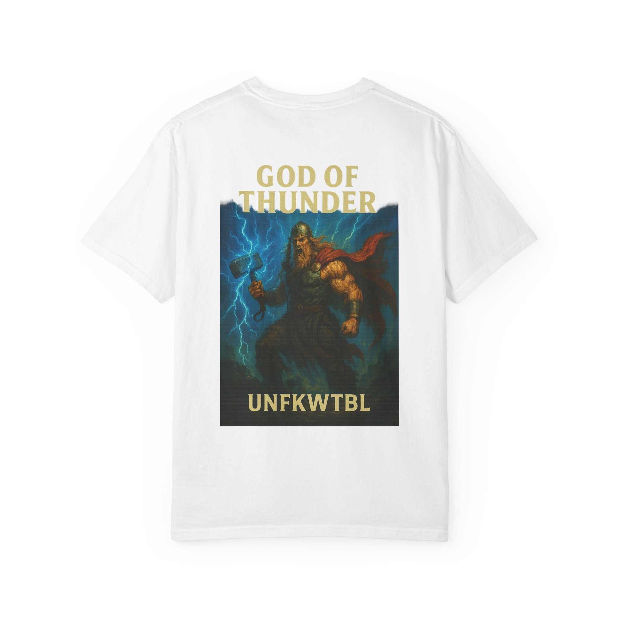 Thor True God unisex t-shirt with garment-dyed fabric and durable double-needle stitching, available in sizes S to 4XL