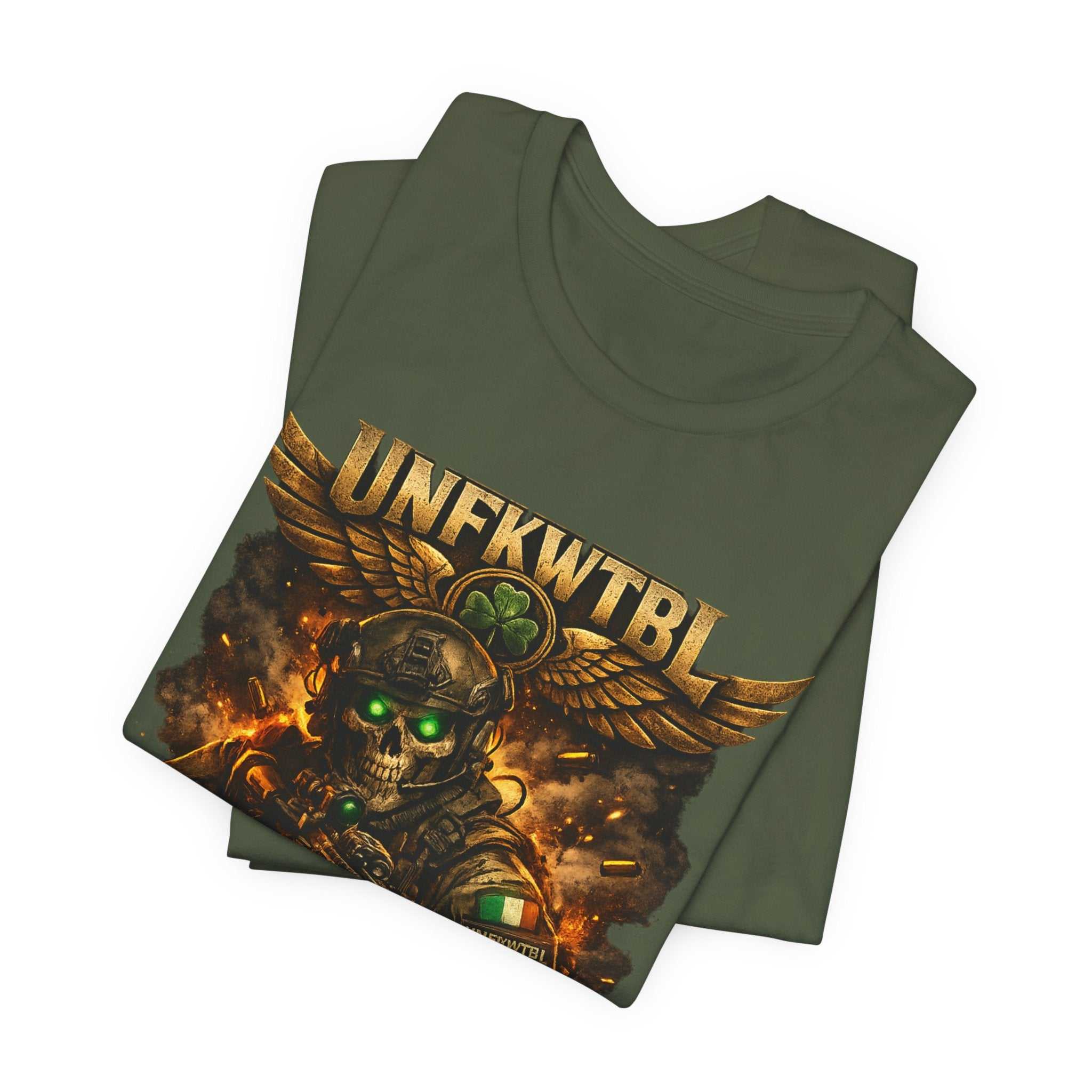 Built Different Military Skull Tee — "UNKFWTBL" Tactical Graphic T-Shirt