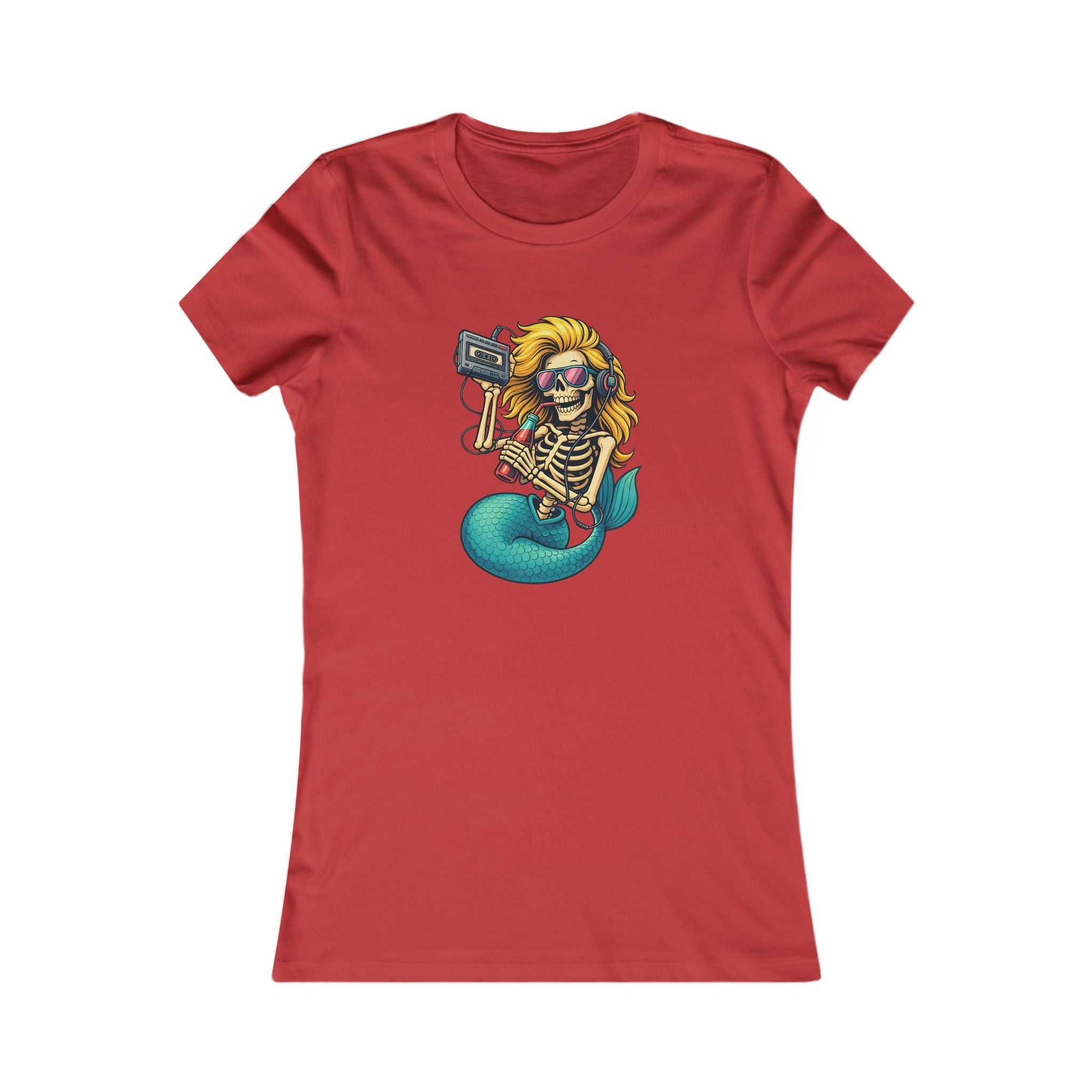 Women's Mermaid Skull Tee with edgy surfing skeleton graphic and ocean-inspired design