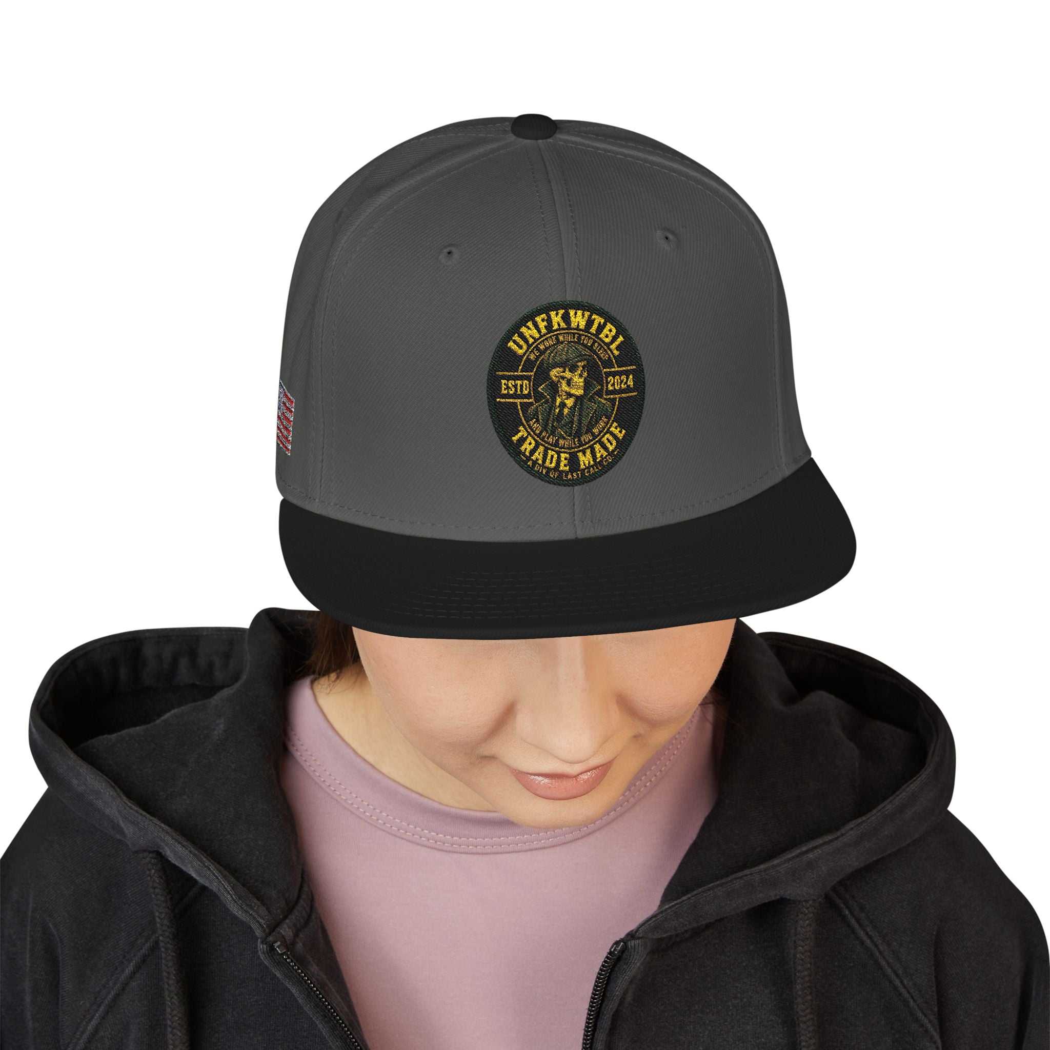 Embroidered Clover Snapback Hat — Lucky Shamrock Patch with American Flag