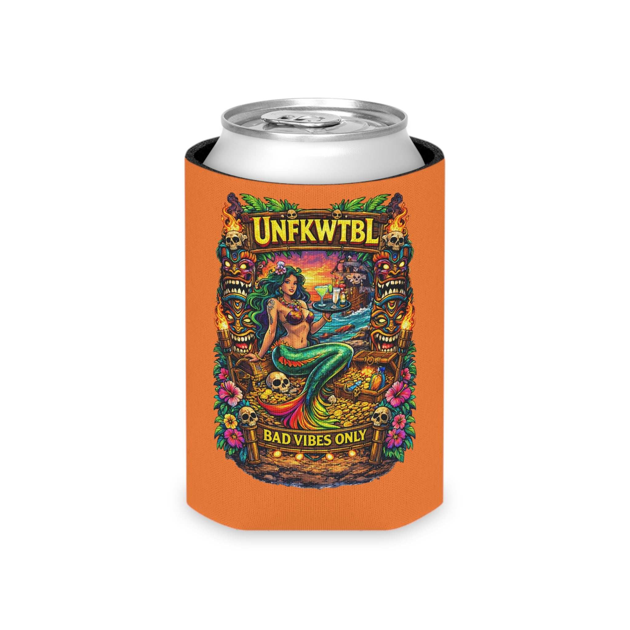 Tropical mermaid can cooler with vibrant beach-themed design and insulated beer sleeve for keeping drinks cold