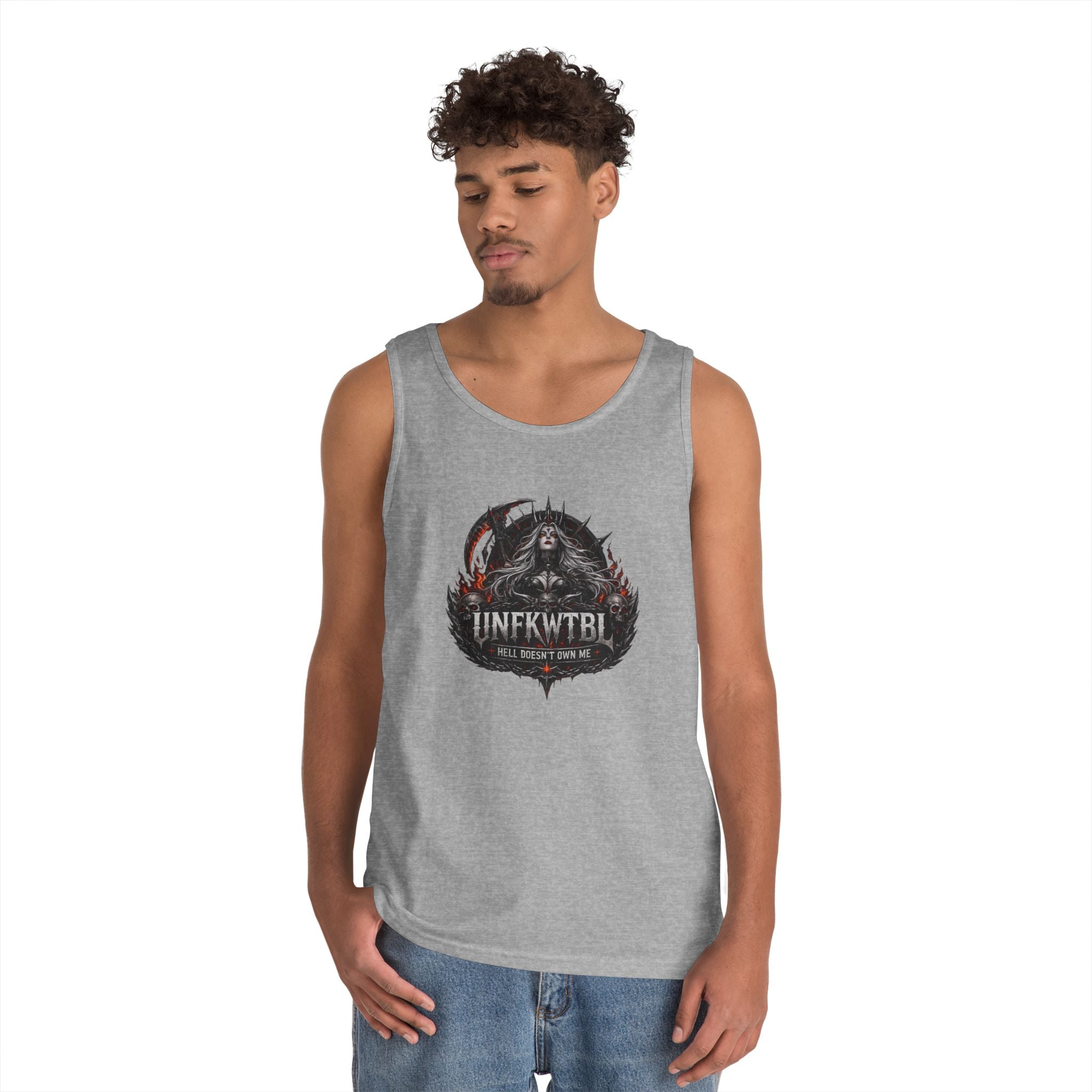 Gothic Skull Emblem Tank Top — 'UNFKWTBL' Dark Metal Graphic