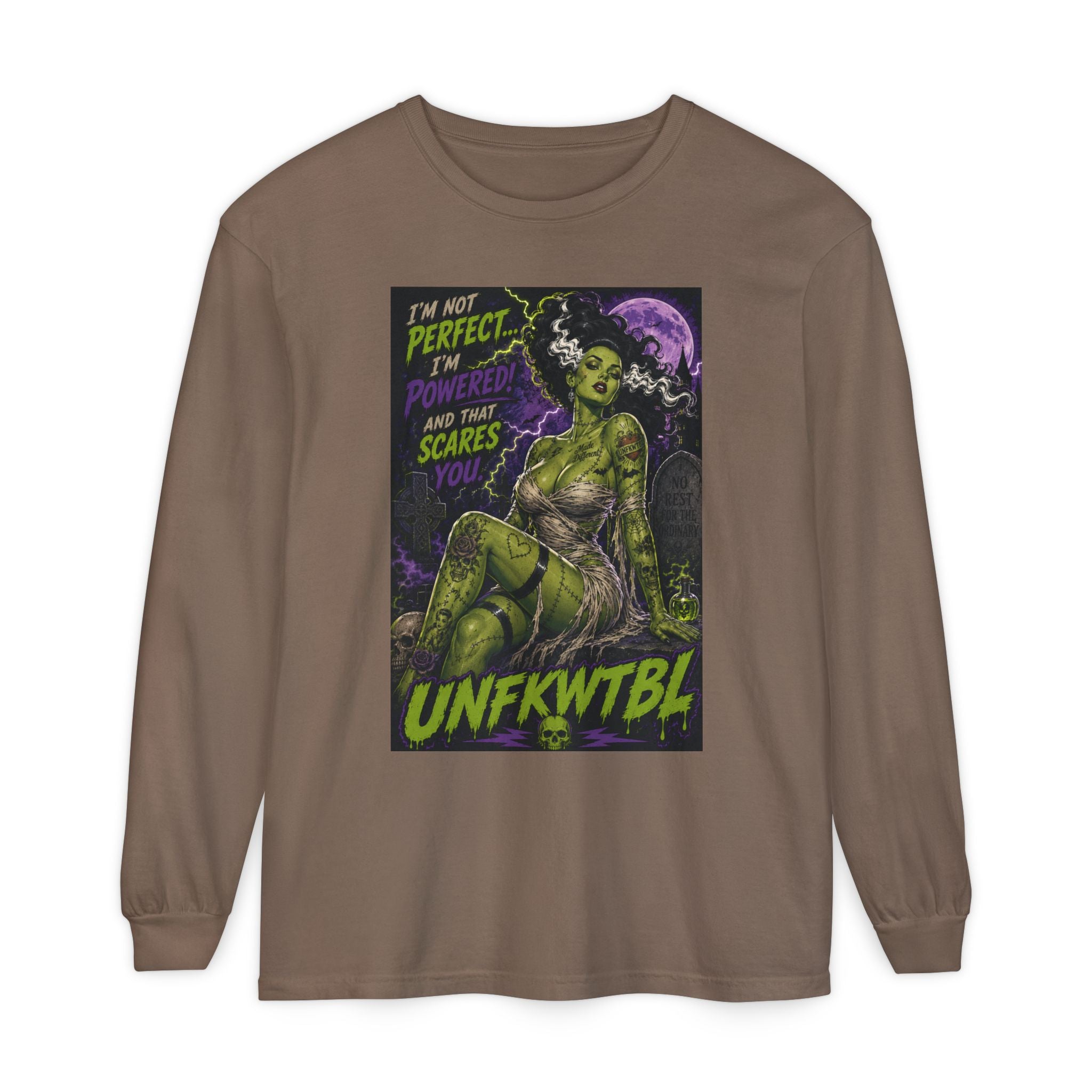 Monster Pin-Up Long Sleeve Tee — “I’m Not Perfect, I’m Powerful (UNFKWTBL)”
