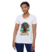 Woman wearing white Women's Organic T-Shirt with colorful Unfkwtbl design and positive vibes logo