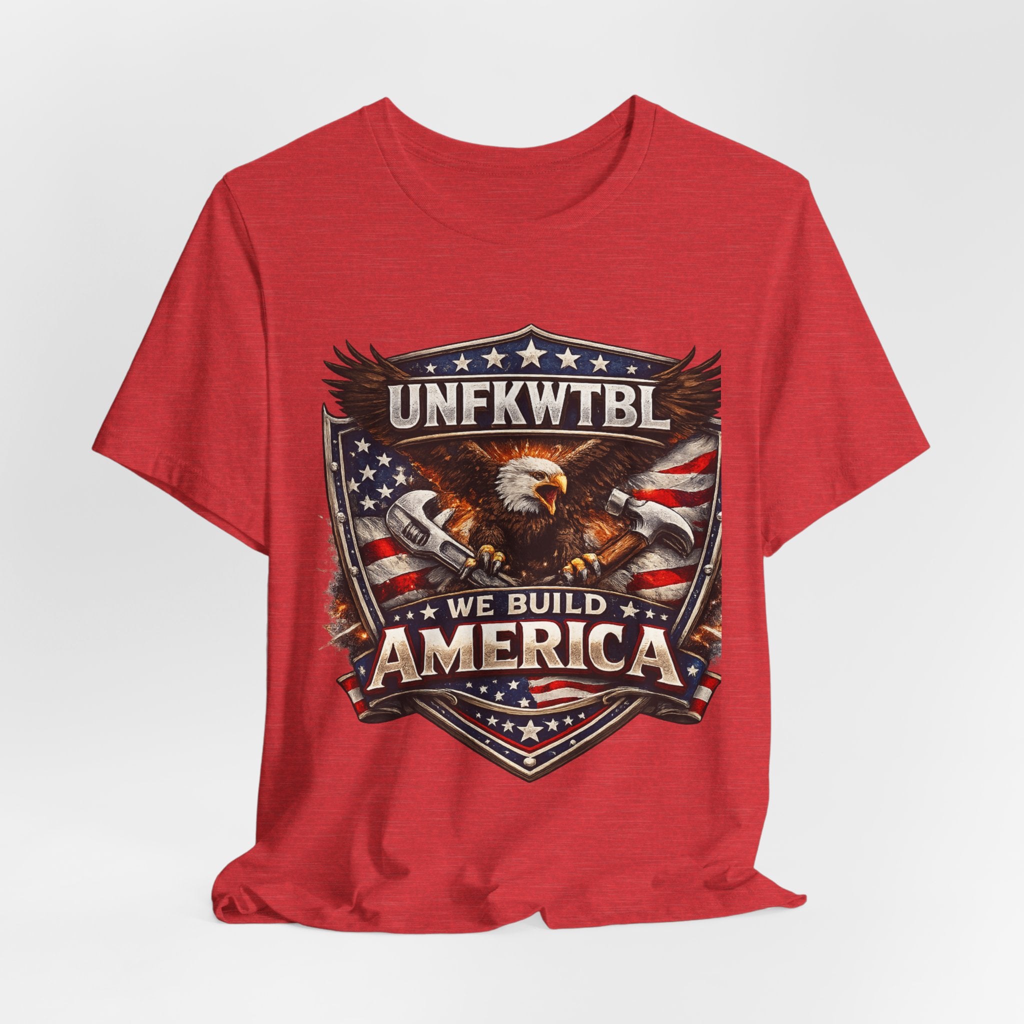 We Build America T-Shirt — Patriotic Eagle Flag Graphic Tee (UNFKWTBL)
