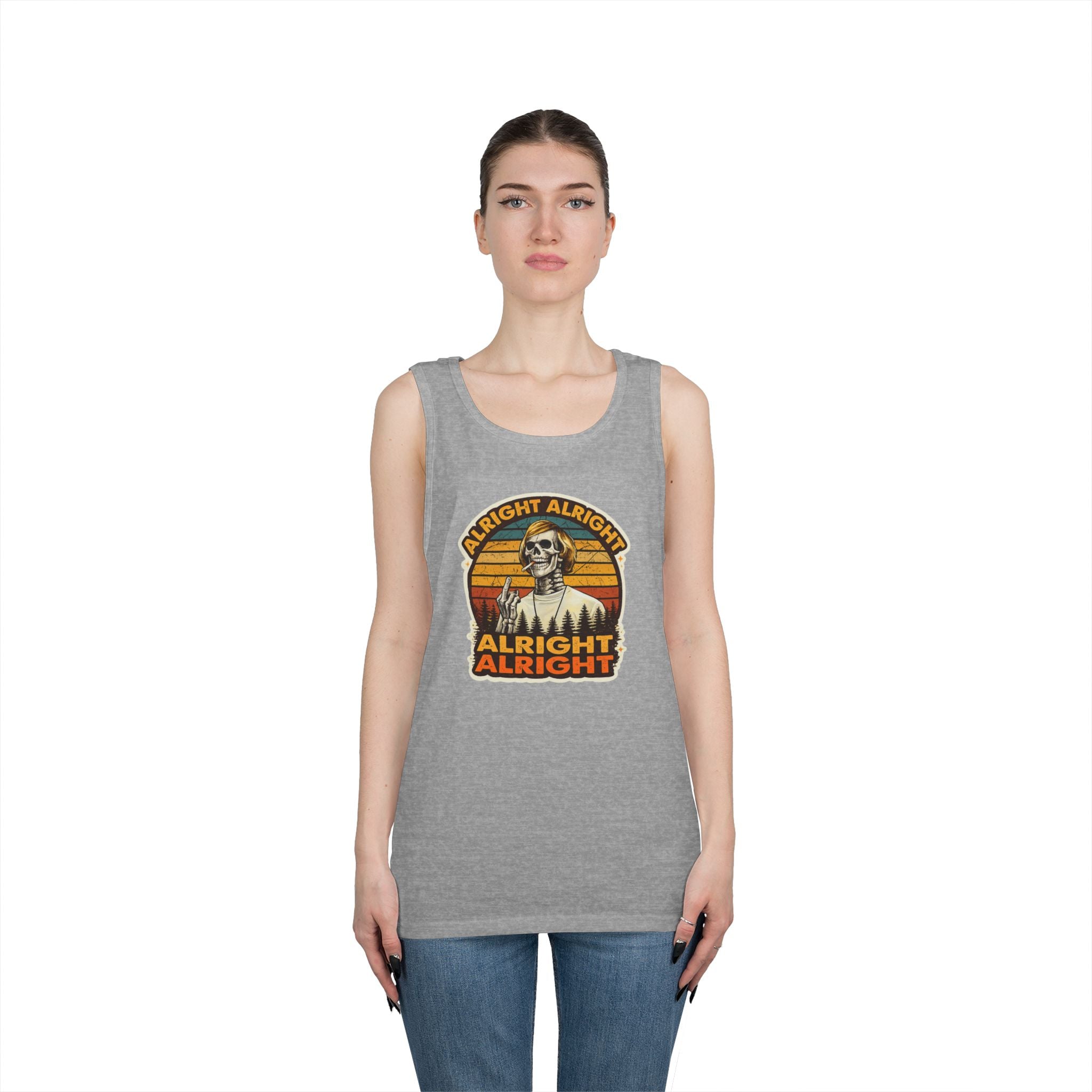 Tank Top — Retro Skull 'Alright Alright Alright' Vintage Sunset Graphic