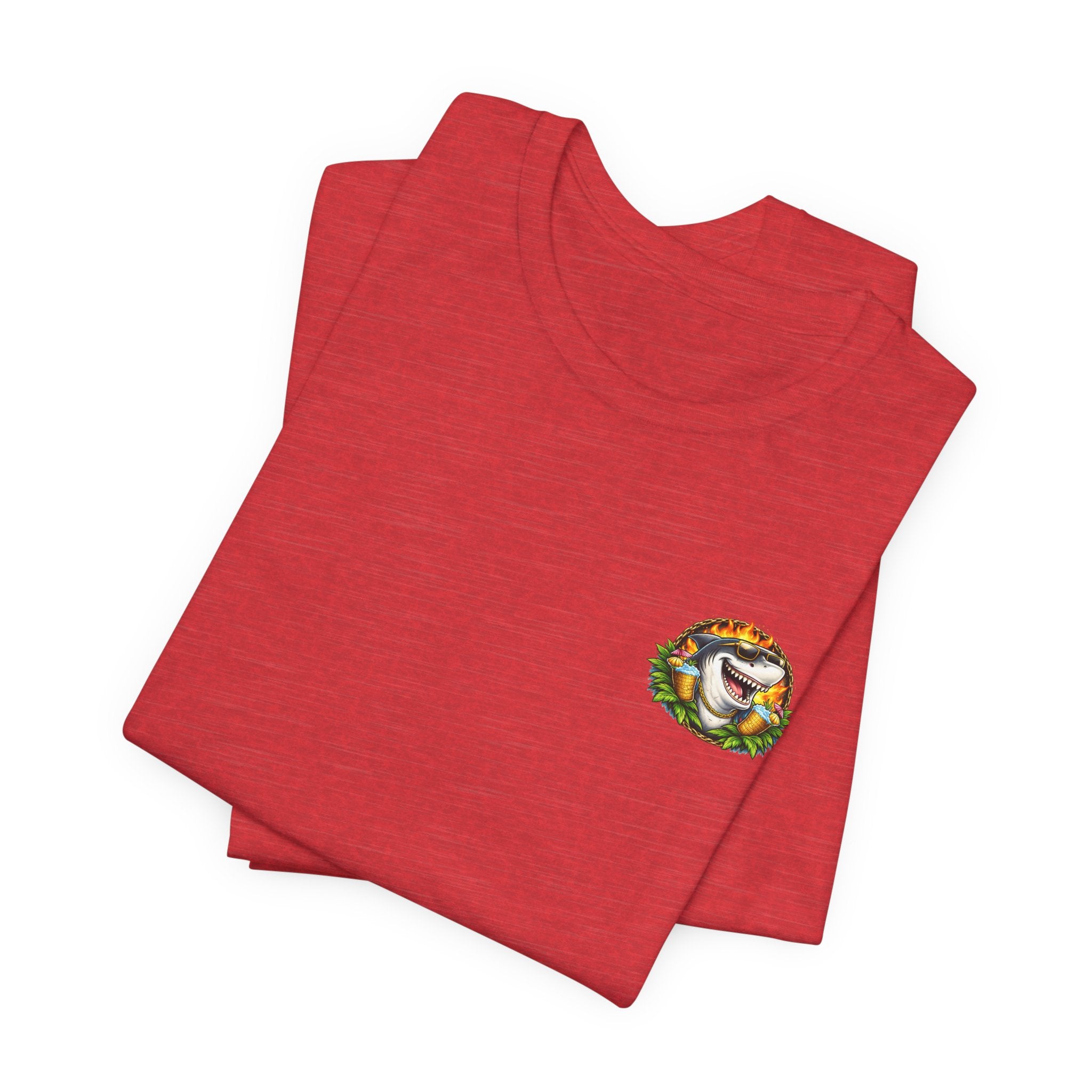 Shark Tiki Party Tee — "Just One More" Tropical Bar Graphic Shirt