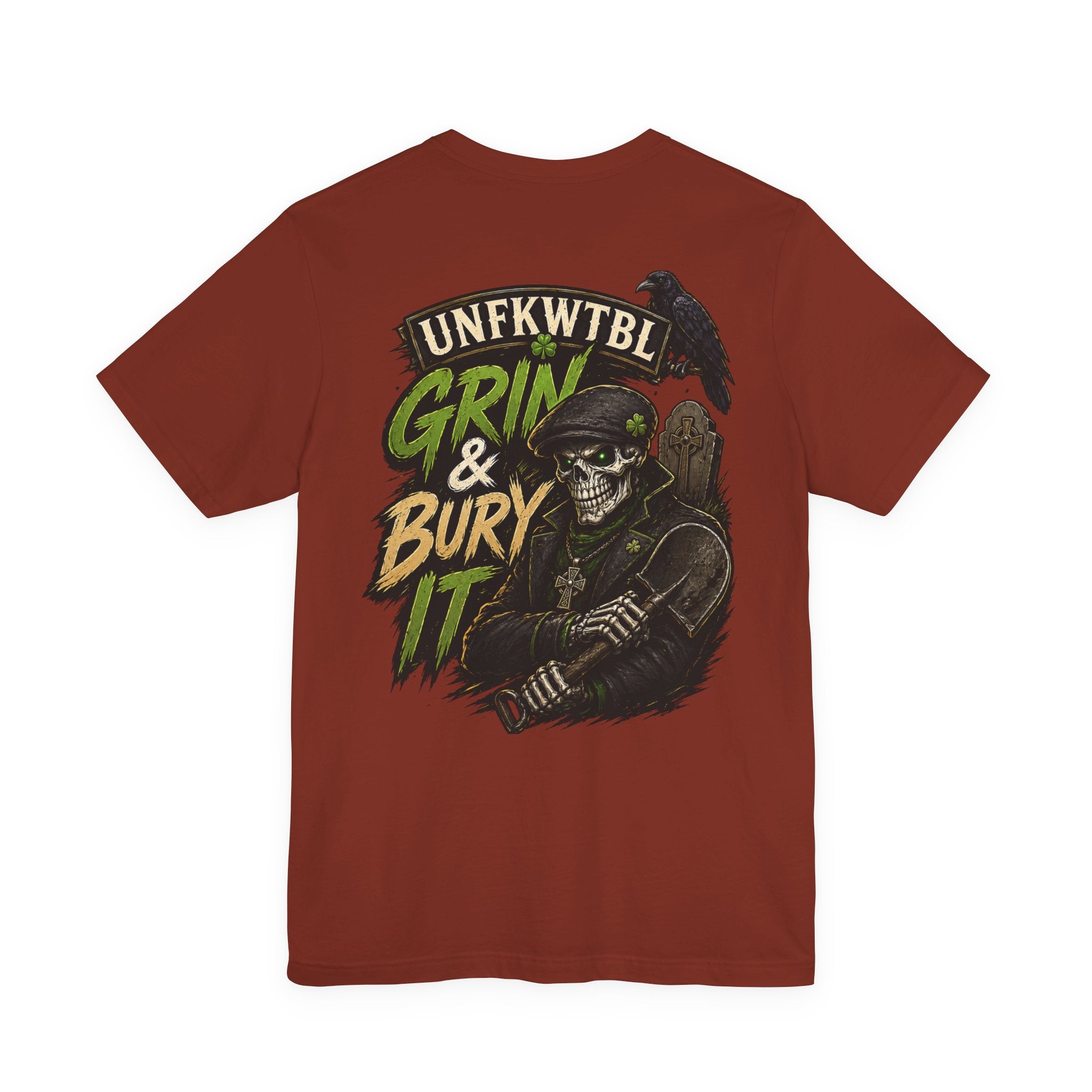 Grin & Bury It Skull Tee — Gothic Horror Graphic T-Shirt