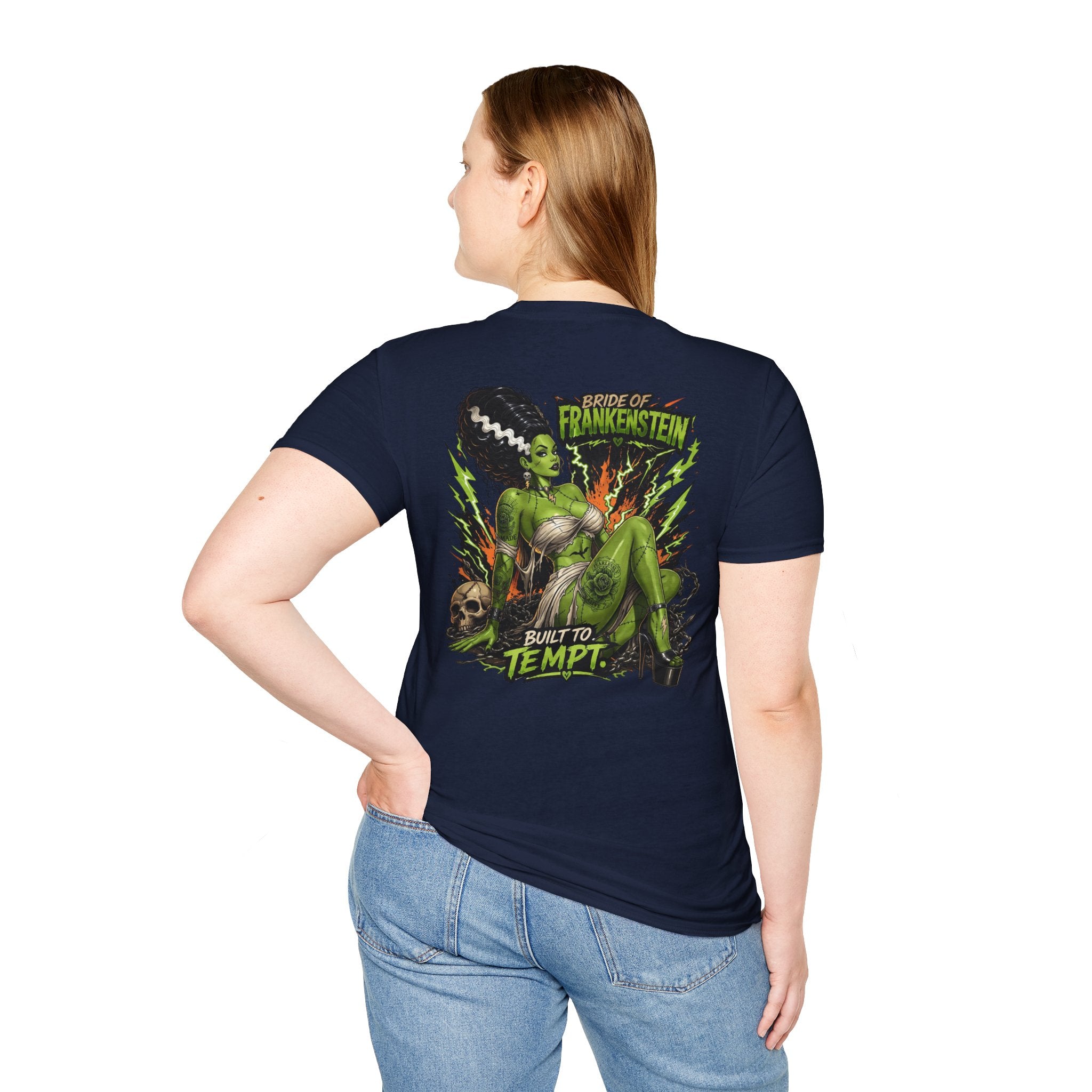 Bride of Frankenstein Graphic Tee — "Built to Tempt" Horror Pinup T-Shirt