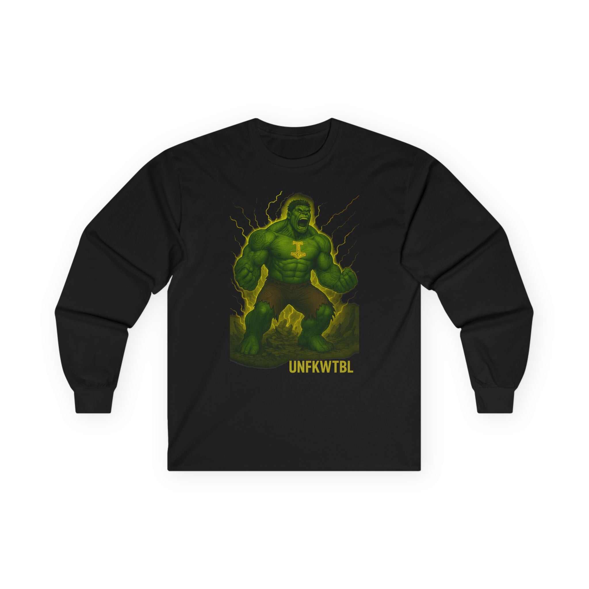 Long Sleeve Tee with Norse Hulk Angry Hide design on eco-friendly cotton fabric