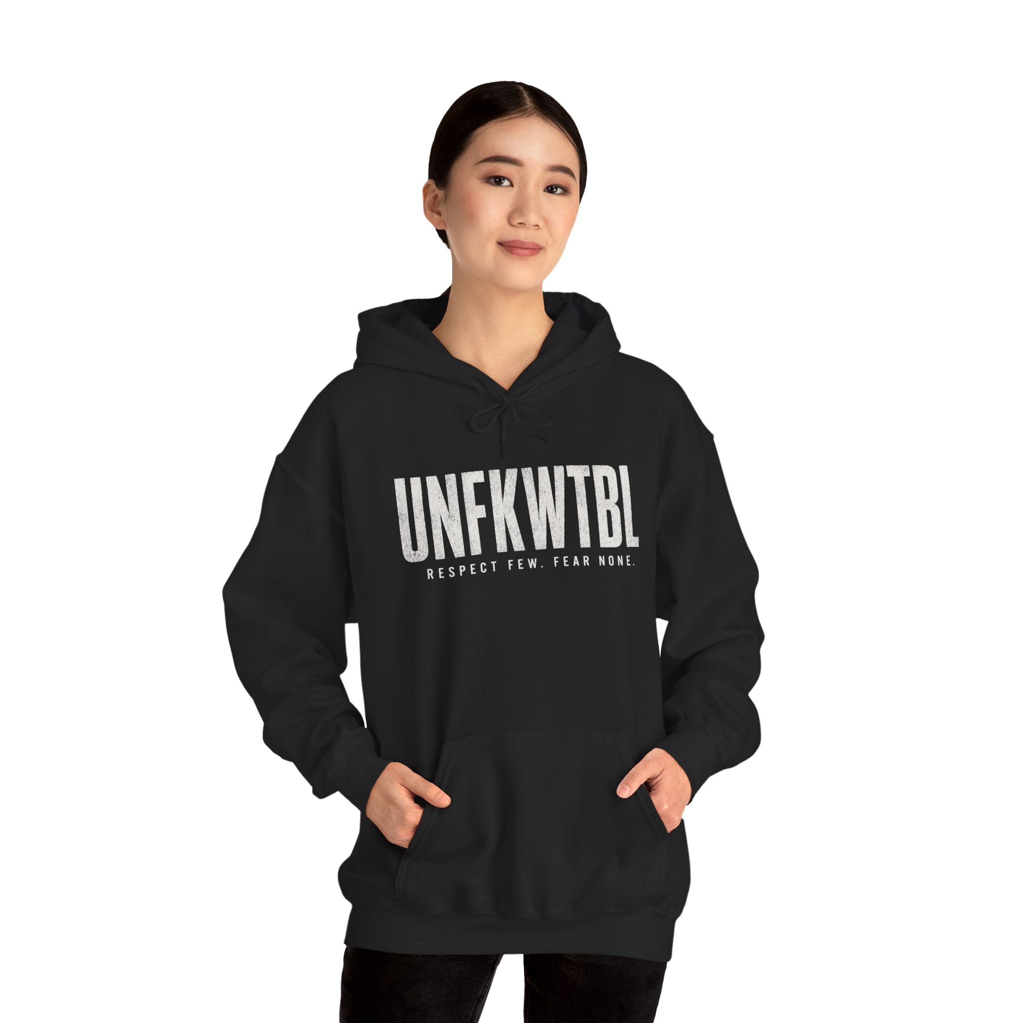 UNFKWTBL Hoodie — Distressed Patriotic Flag Sweatshirt (Respect Few Fear None)
