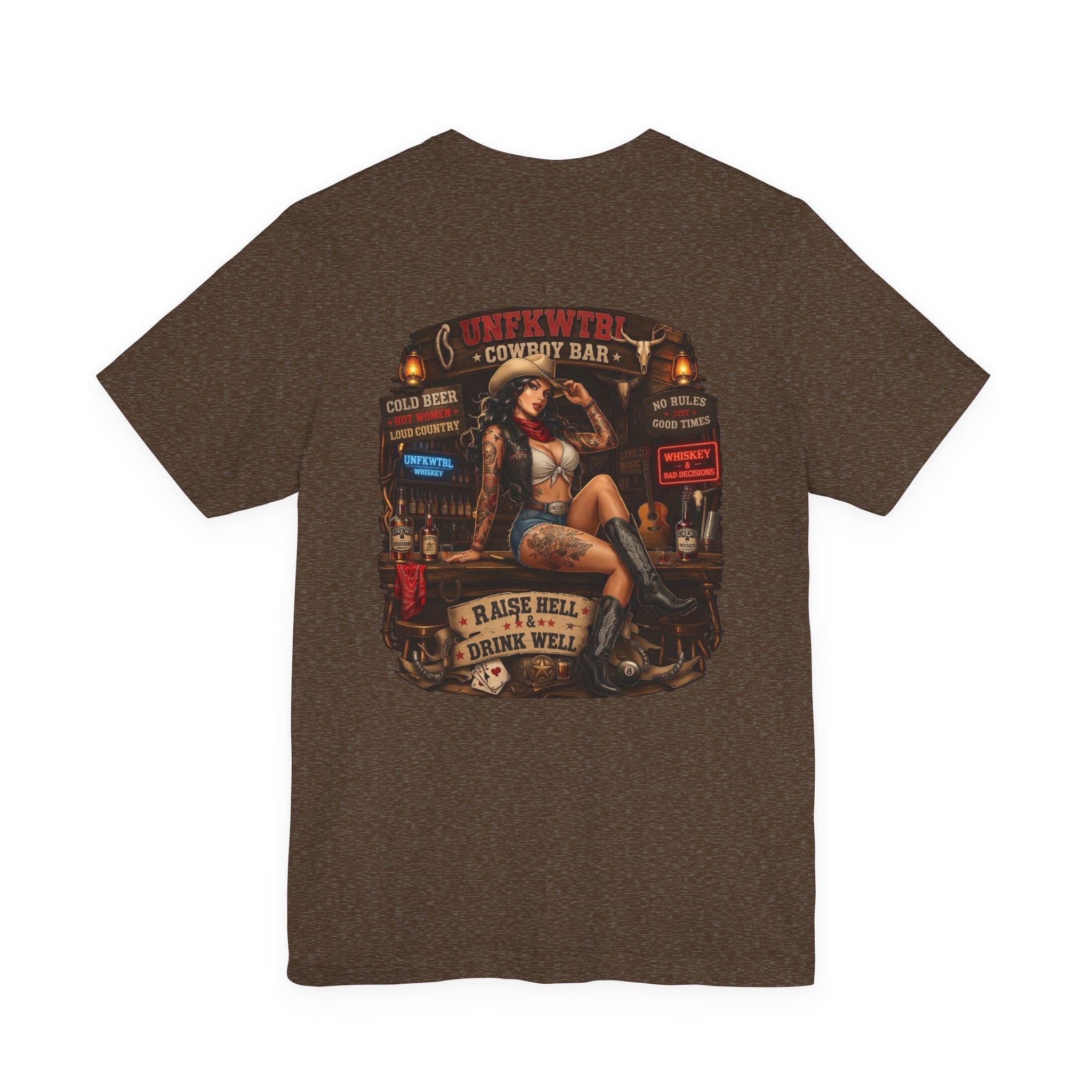 Biker Bar Graphic Tee — "Raise Hell, Drink Well" Vintage Pinup T-Shirt