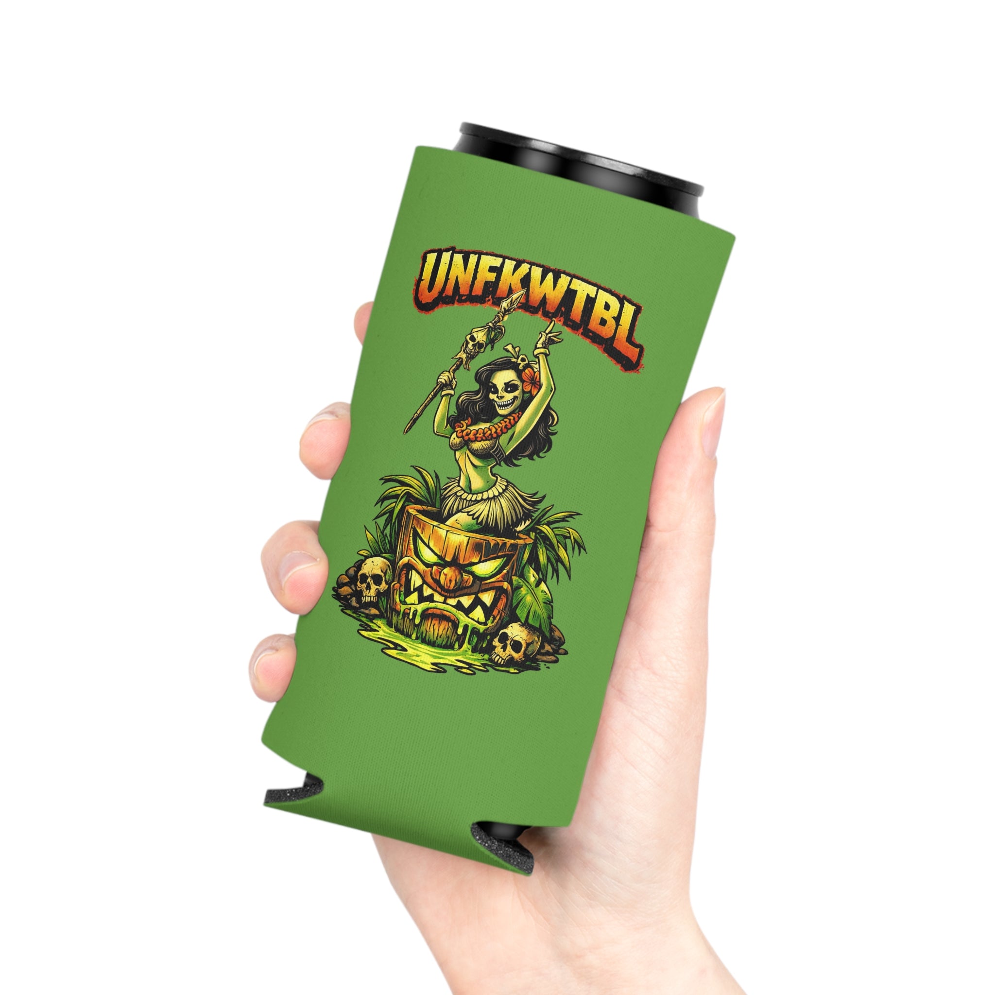 Can Cooler — "Stay Cold. Remain UNFKWTBL" Tropical Skull Beer Koozie