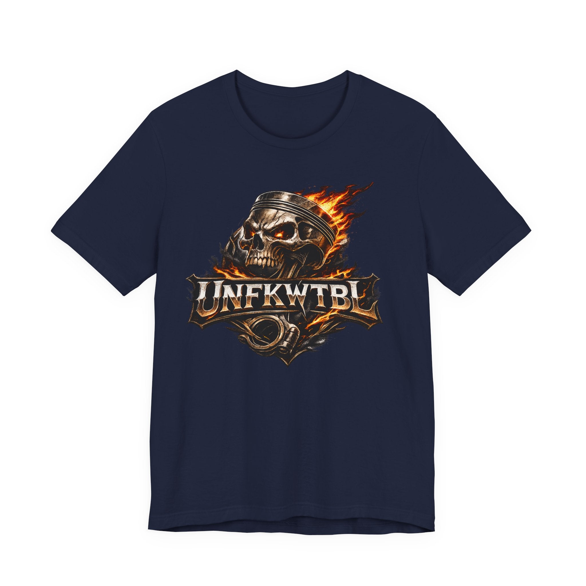Flaming Skull "UNFKWTBL" Graphic Tee - Edgy Biker Rock T-Shirt
