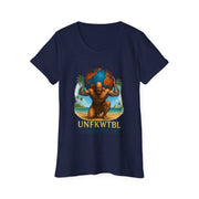 Women's organic cotton t-shirt with UNFKWTBL globe design, eco-friendly and soft fabric