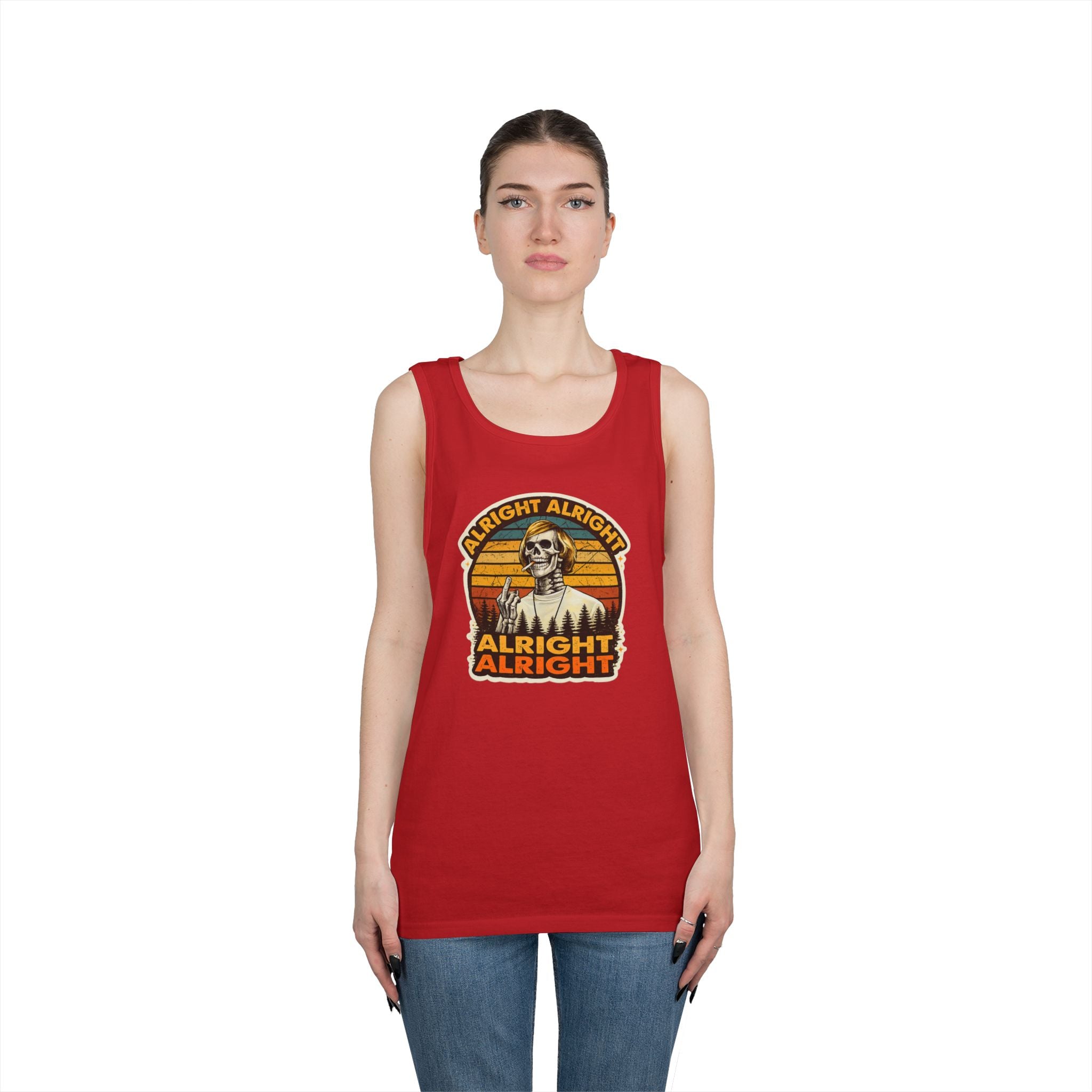 Tank Top — Retro Skull 'Alright Alright Alright' Vintage Sunset Graphic