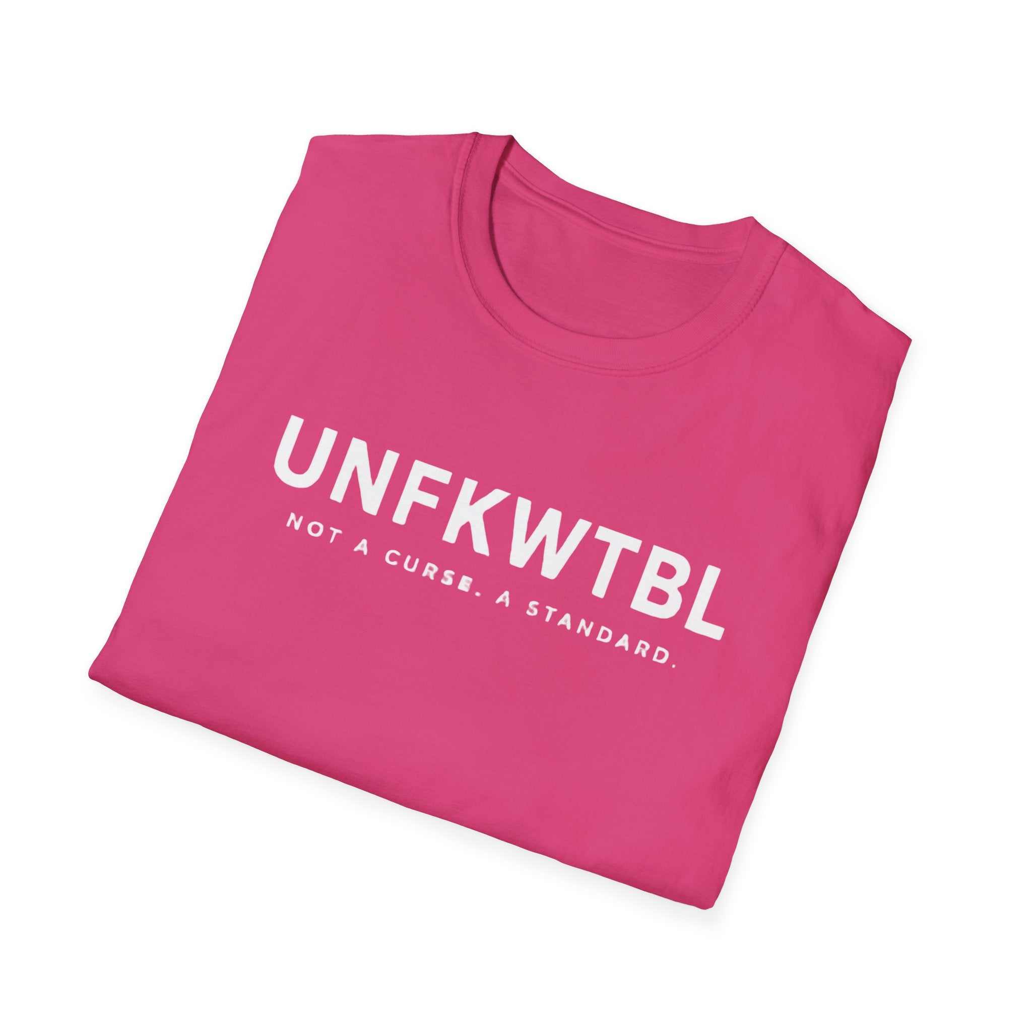 White UNFKWTBL Not A Curse minimalist statement t-shirt with bold chest print on lightweight cotton
