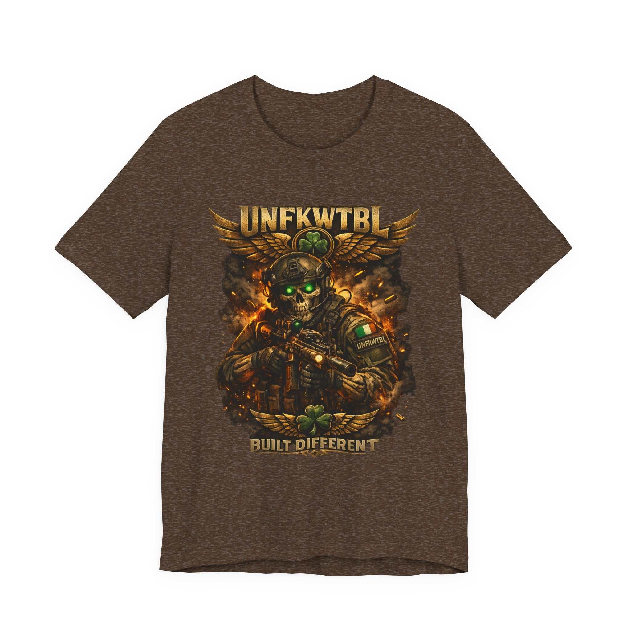 Built Different Military Skull Tee — "UNKFWTBL" Tactical Graphic T-Shirt