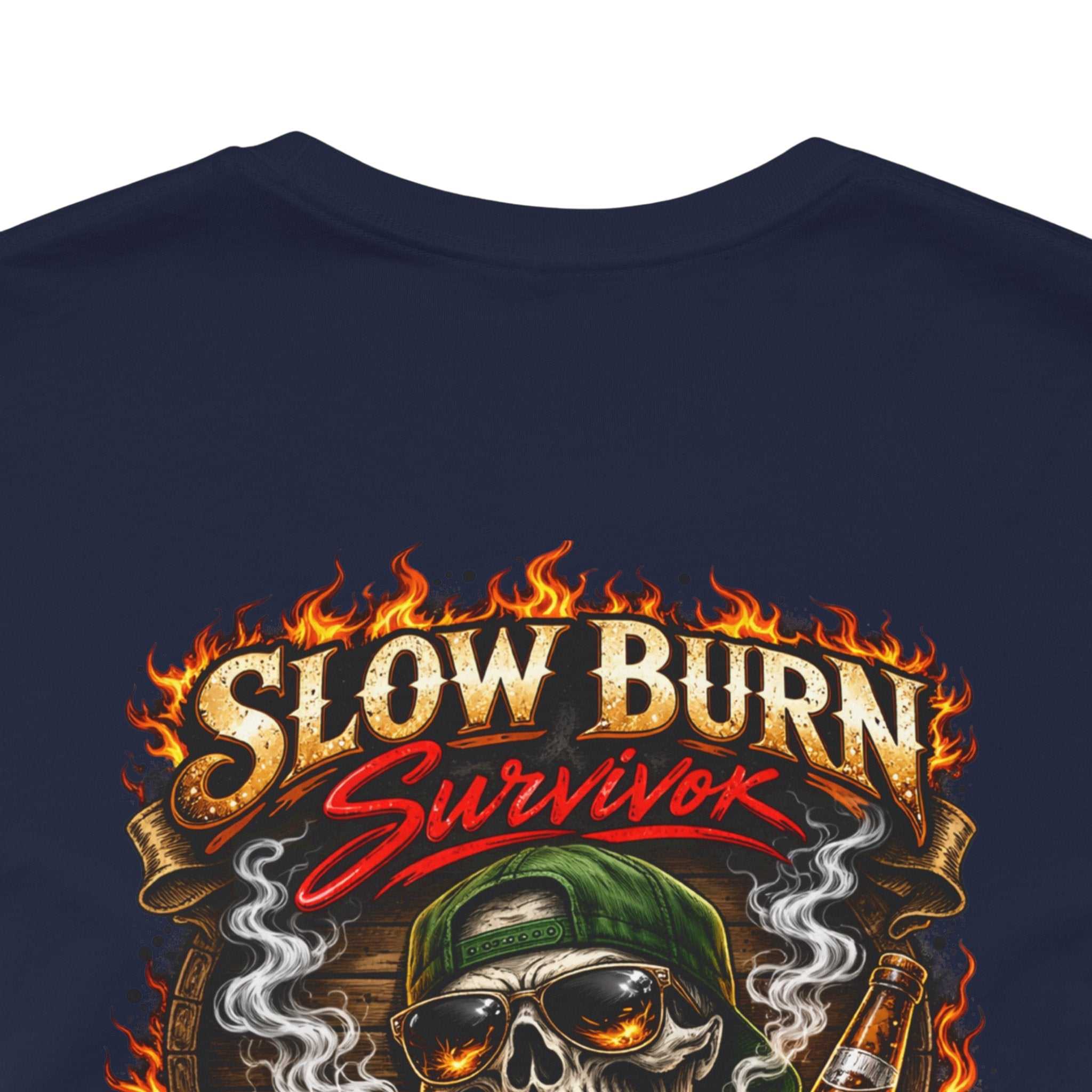 Slow Burn Survivor T-Shirt — Vintage Skull Motorcycle Flame Tee