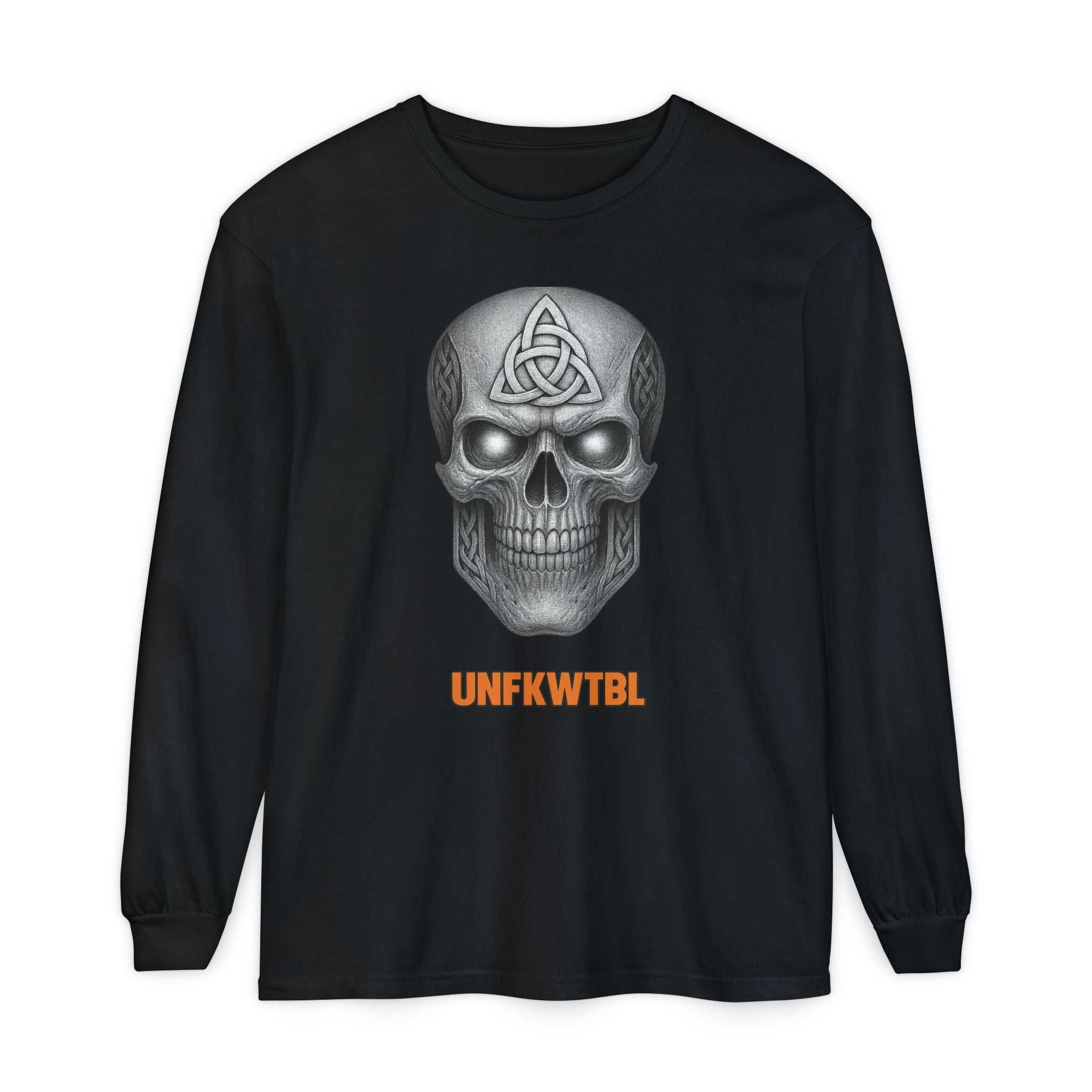Long sleeve T-shirt with UNFKWTBL COMPANY INC skull logo, garment-dyed, 100% ring spun cotton