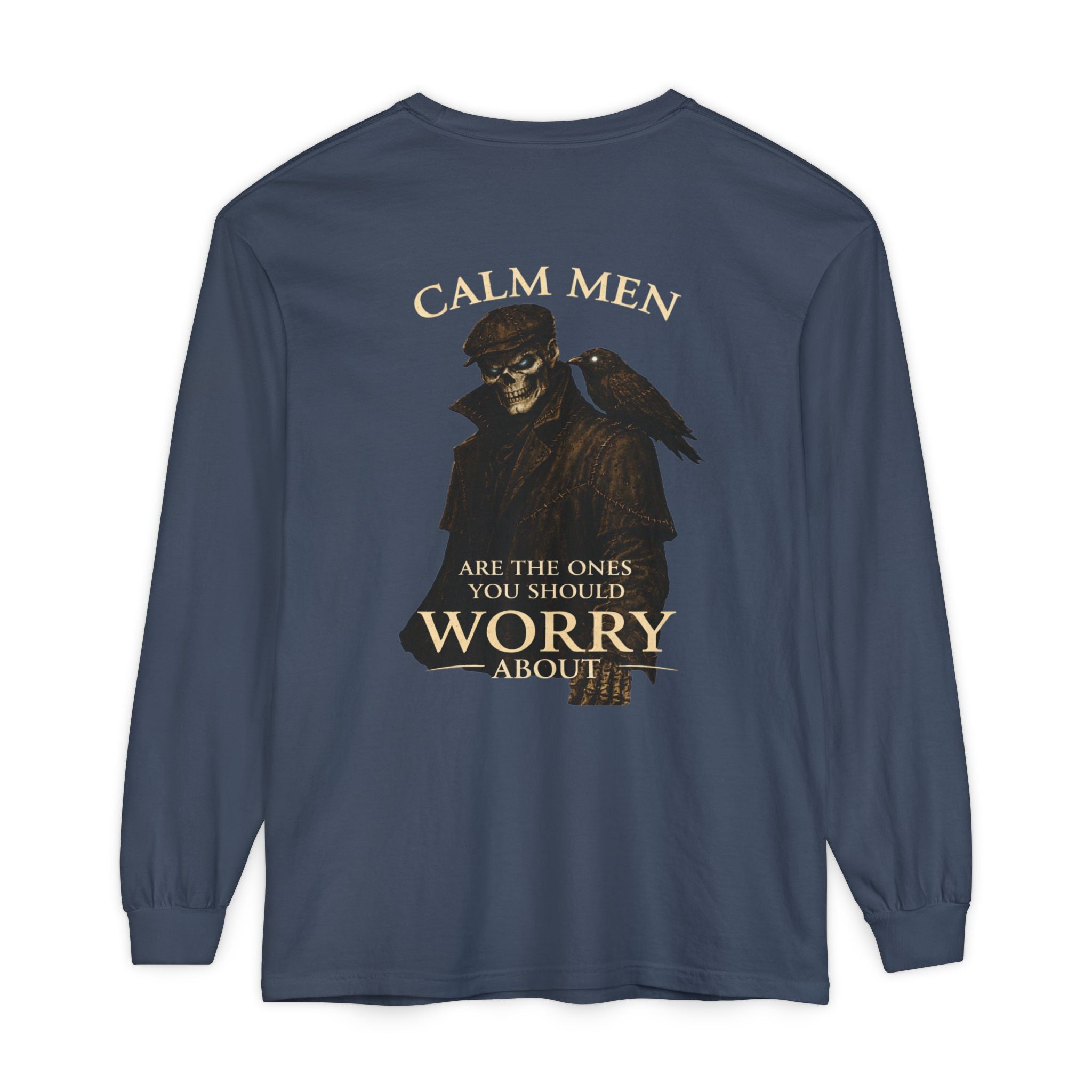 Calm Men Raven Skull Long Sleeve Tee
