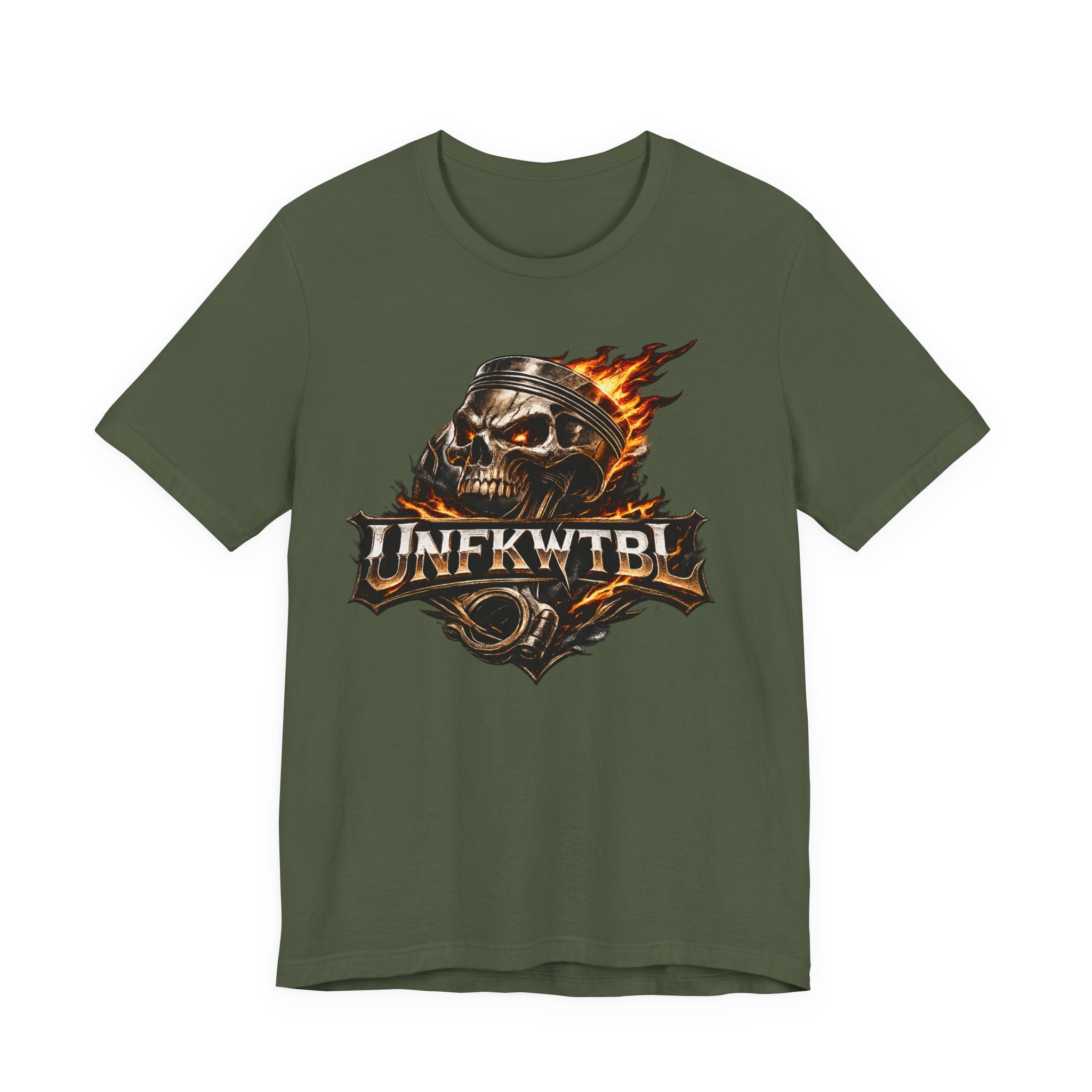 Flaming Skull "UNFKWTBL" Graphic Tee - Edgy Biker Rock T-Shirt