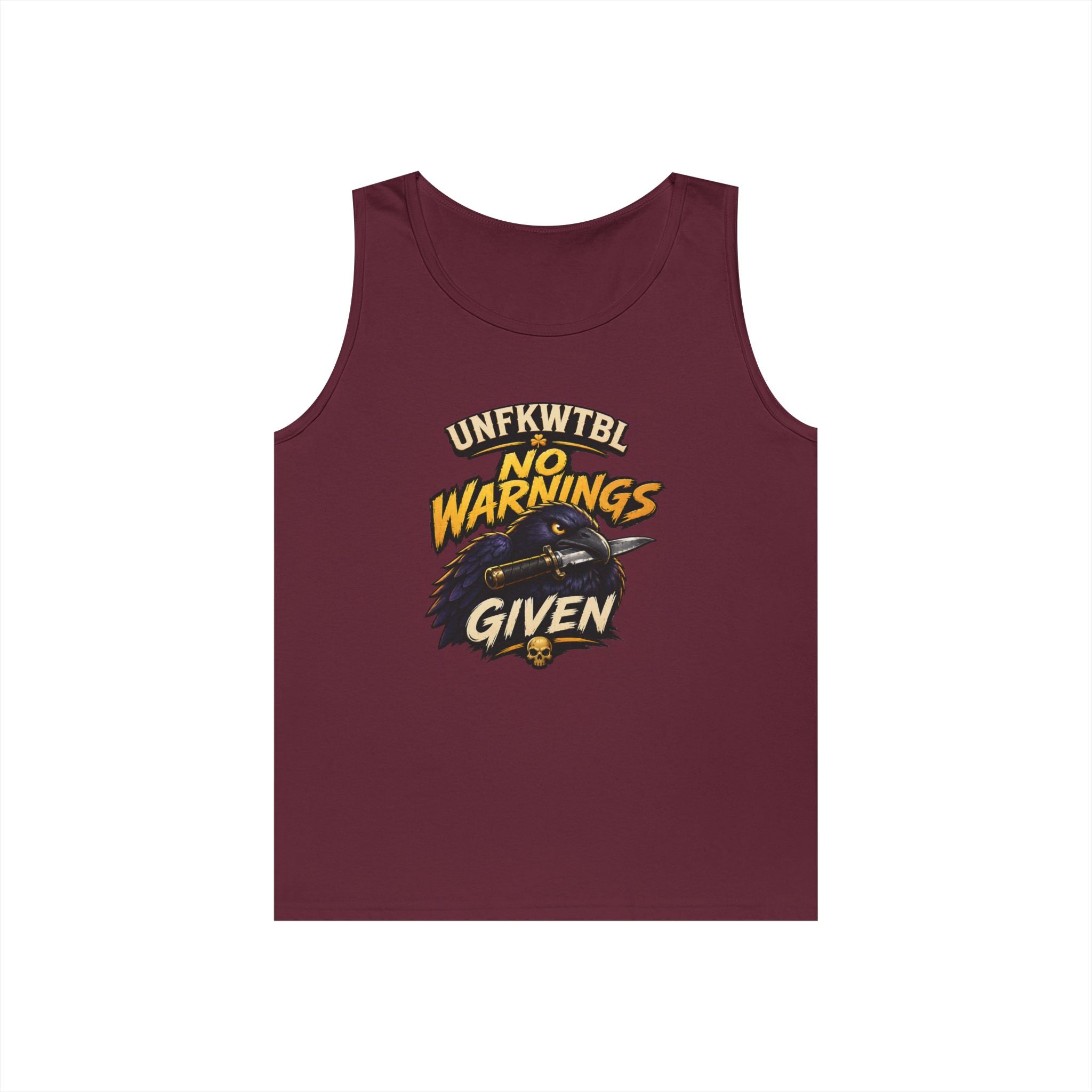 Tank Top — "No Warnings Given" Vintage Motorcycle Rider Graphic