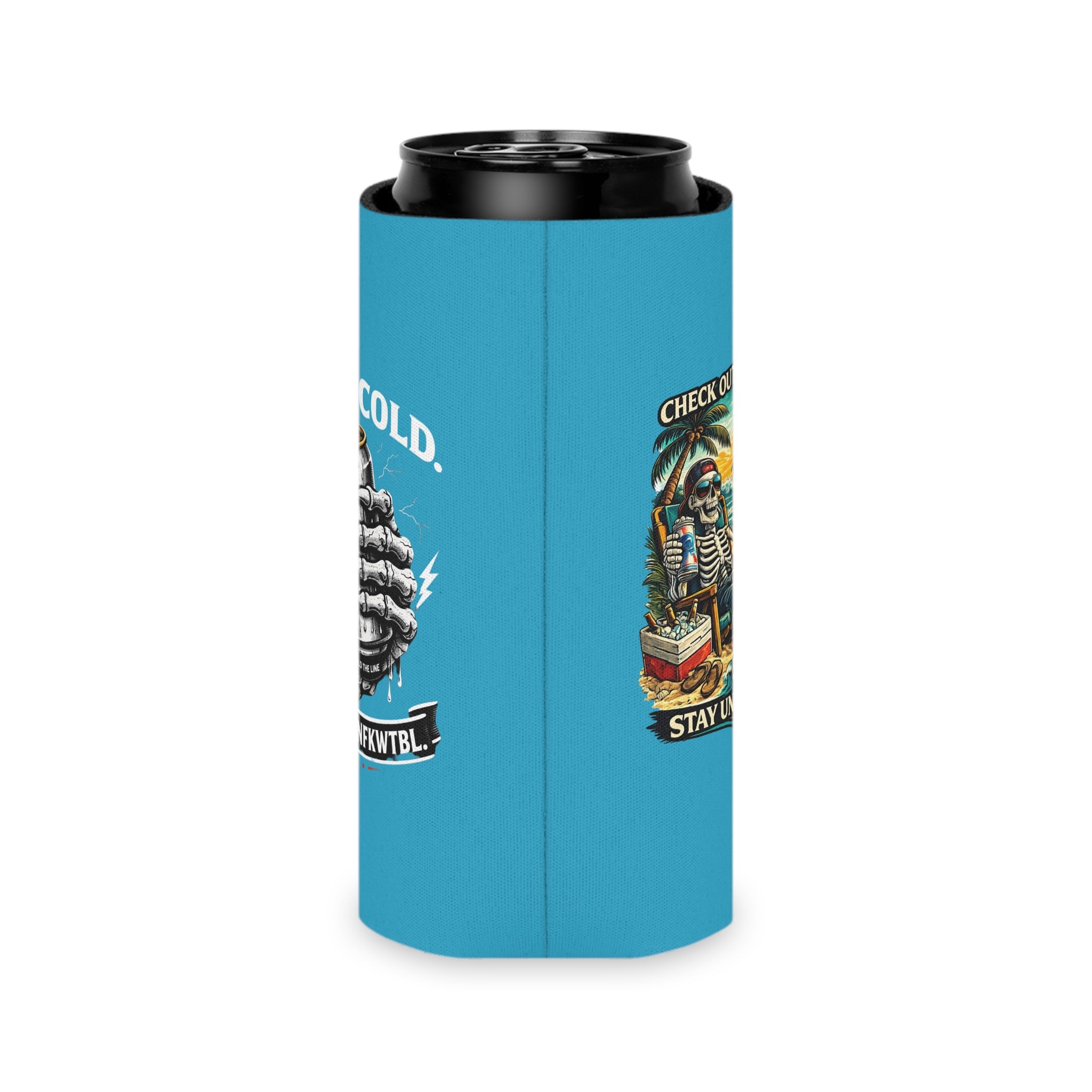Can Cooler — 'Stay Cold / Check Out the Waves' Surf Skeleton Drink Koozie