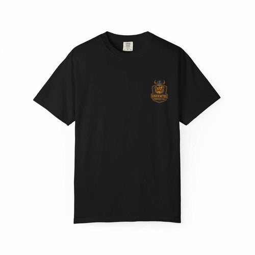 Black unisex garment-dyed t-shirt with orange Beast King design, vintage style graphic tee for gamers and casual wear