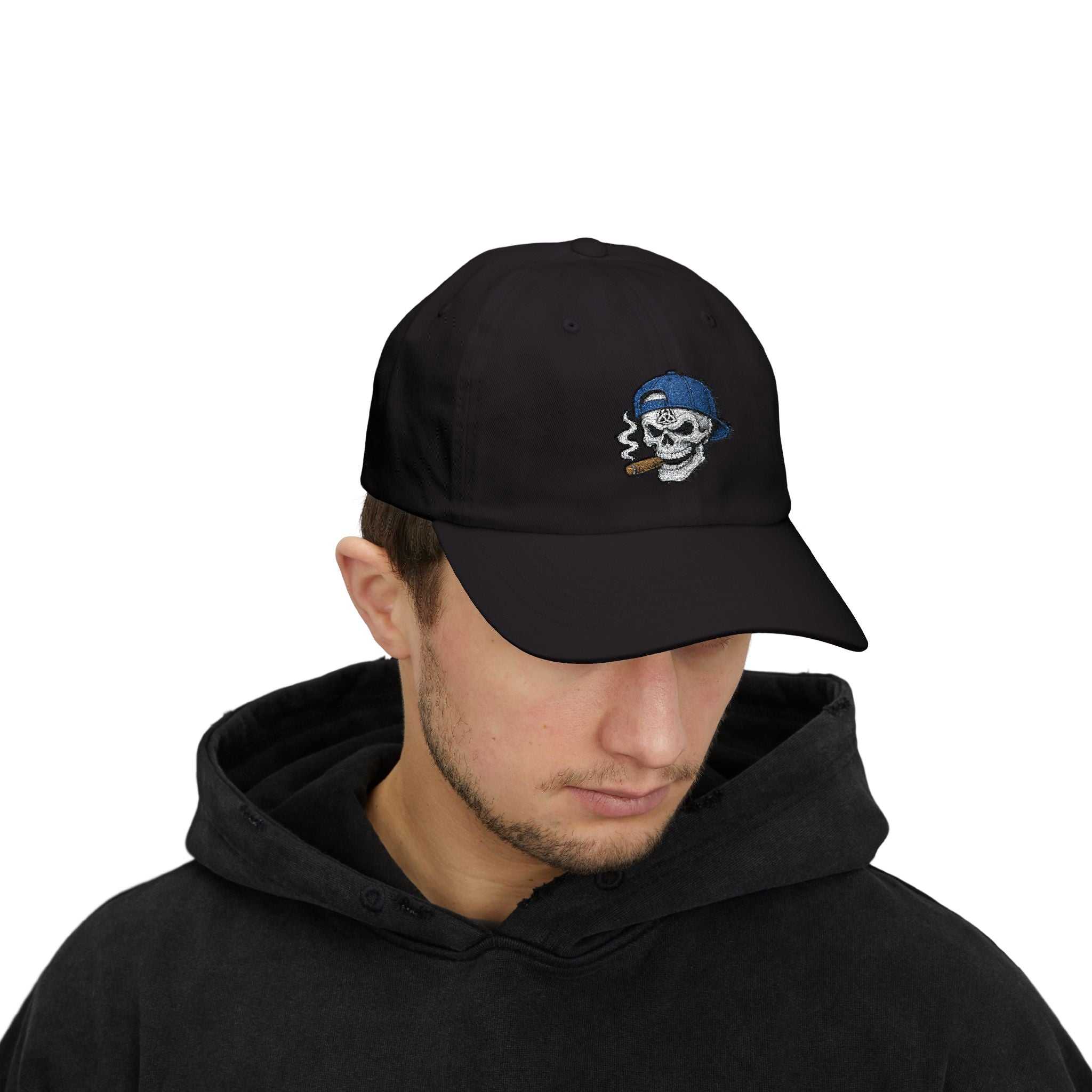 Skull With Cigar Dad Cap — Retro Embroidered Baseball Hat