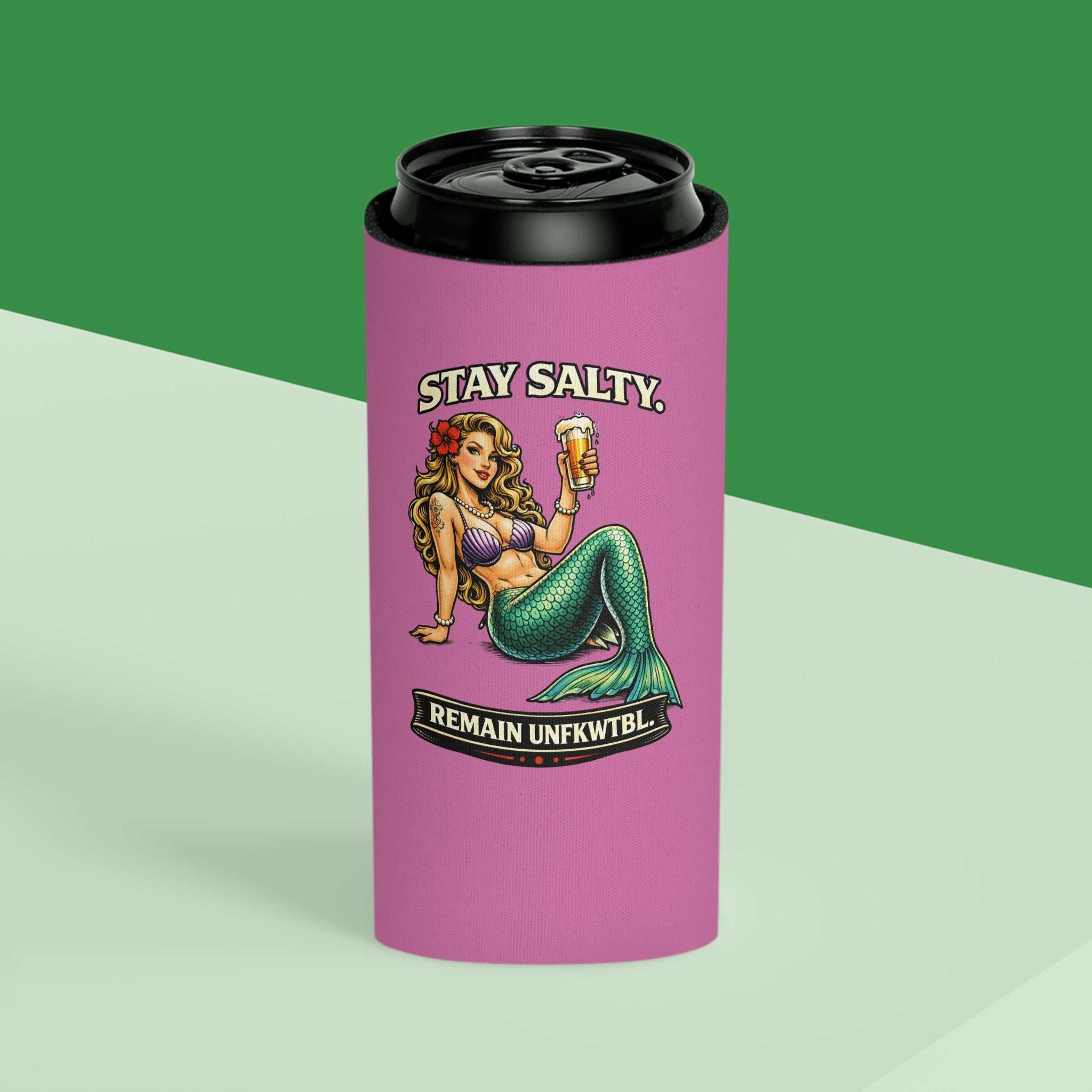 Can Cooler — "Stay Salty / Stay Cold" Mermaids & Skeleton Beer Koozie