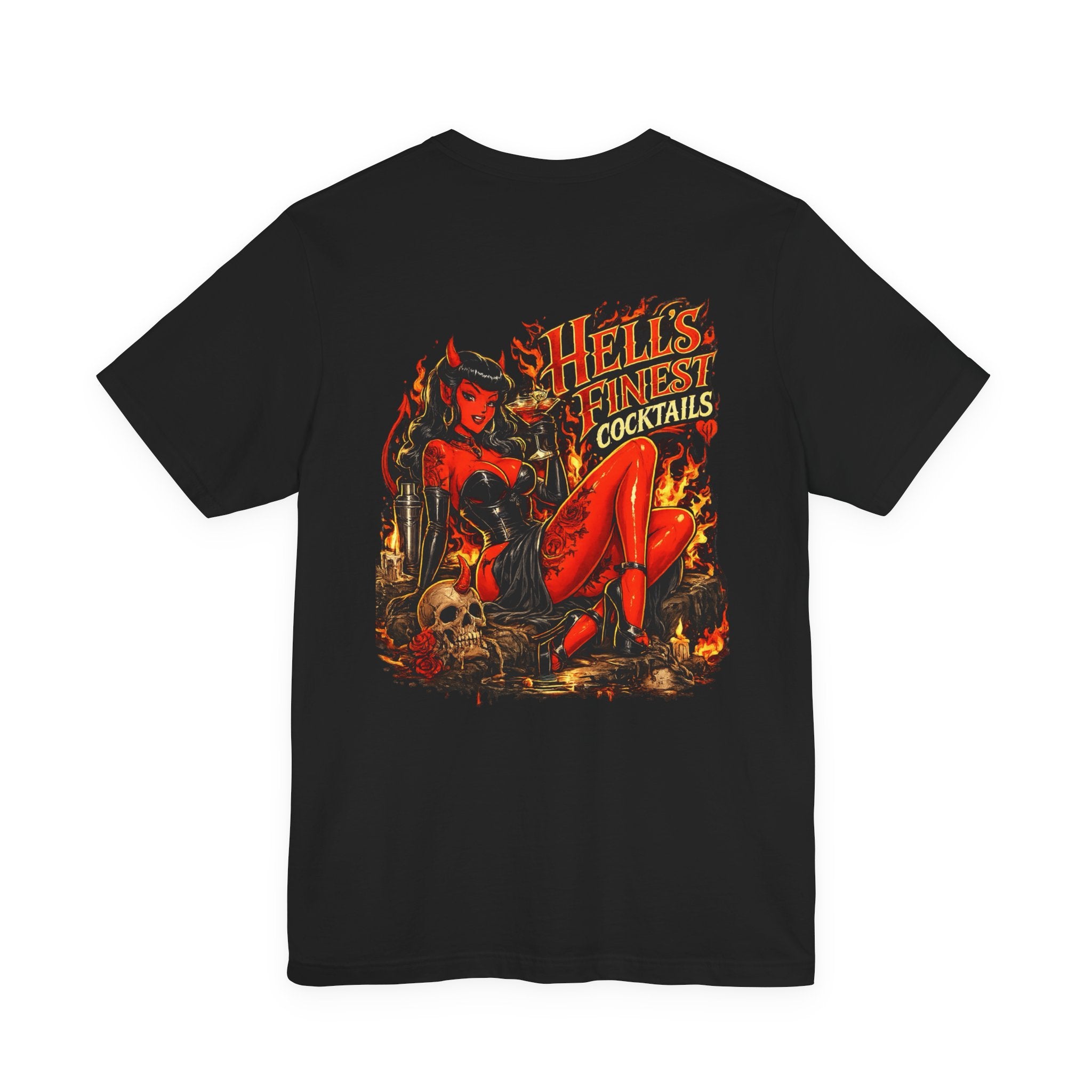 Graphic Tee — "Hell's Finest Cocktails" Pinup Devil Design