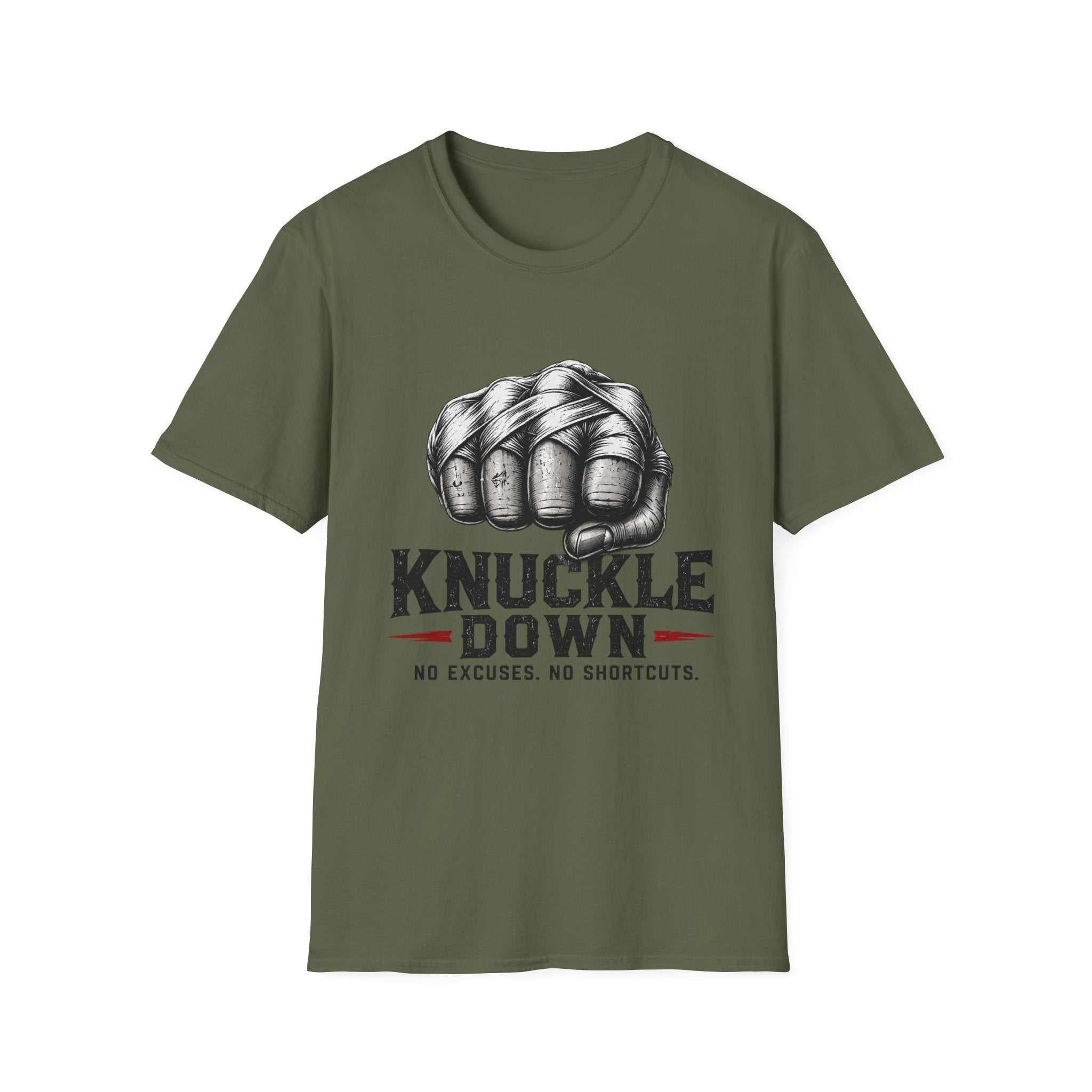 T-Shirt — Knuckle Down Fist Graphic Tee (No Excuses, No Shortcuts)
