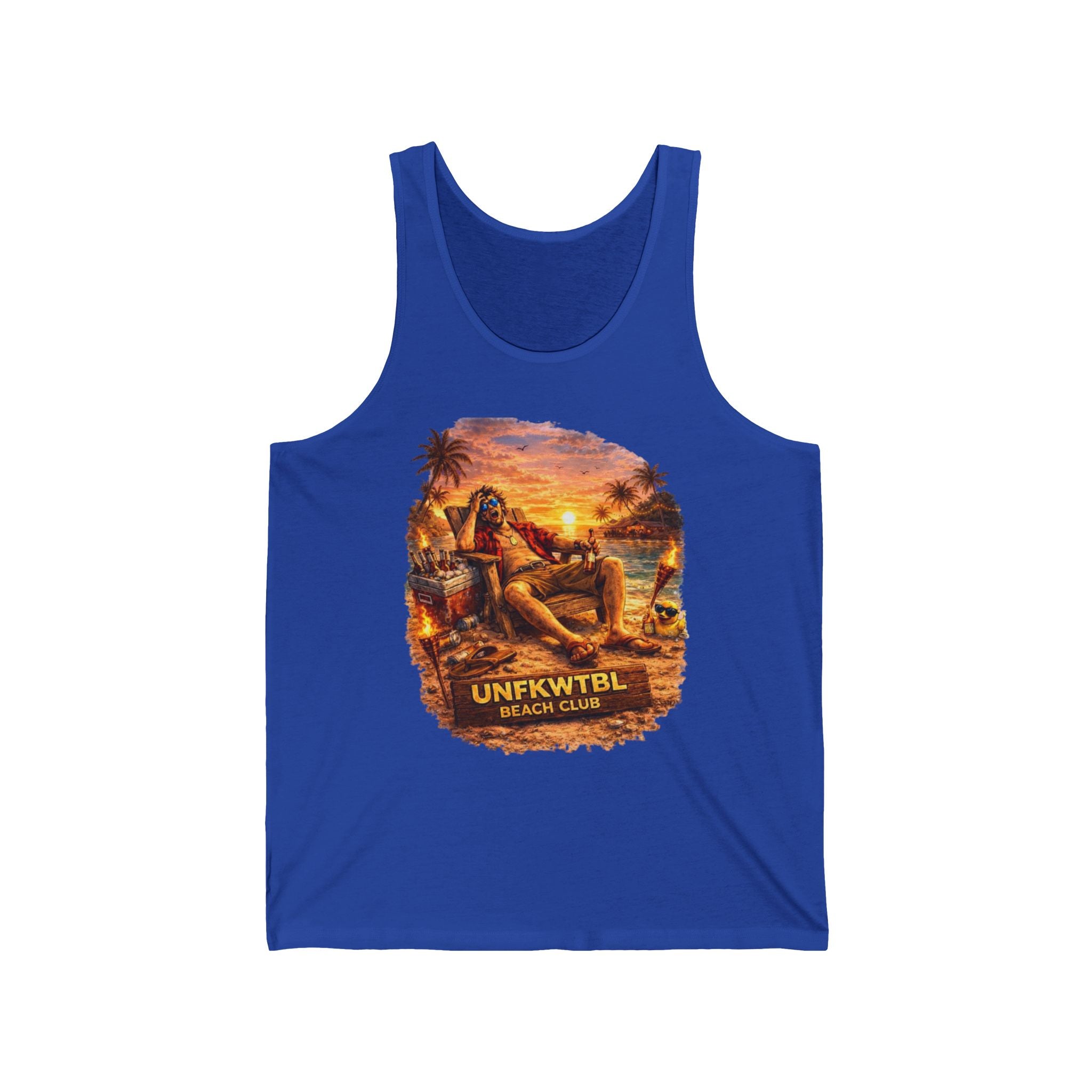Beach Club Sunset Tank Top — 'UNFKWTBL' Retro Tropical Graphic