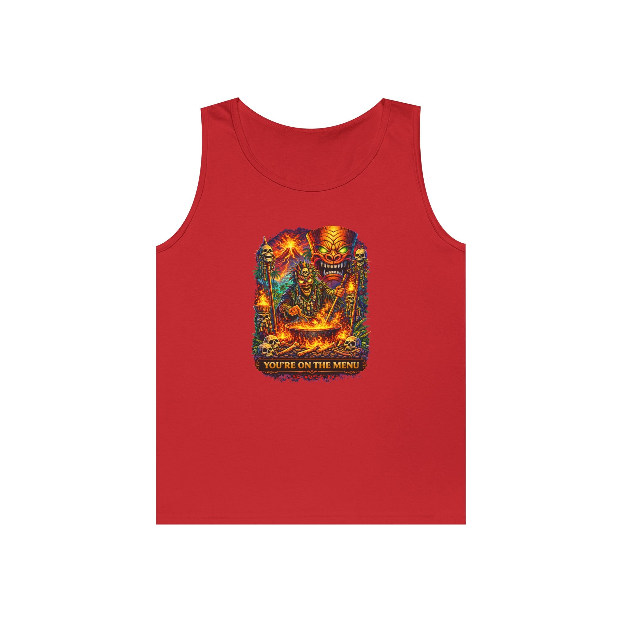 Horror Grilling Tank Top — Fiery Demon BBQ "You're On The Menu"