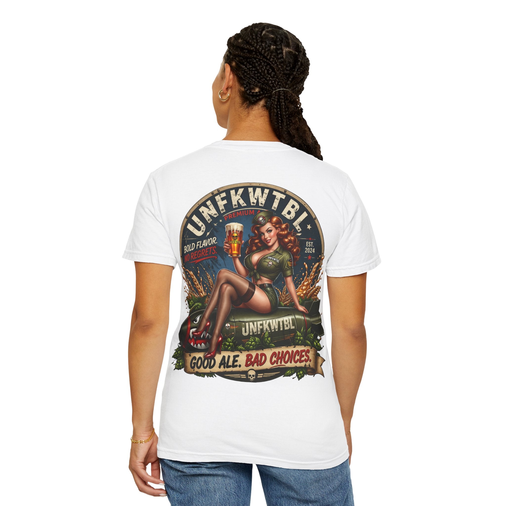 Beer Pinup T-Shirt – "Good Ale, Bad Choices" Retro Graphic Tee