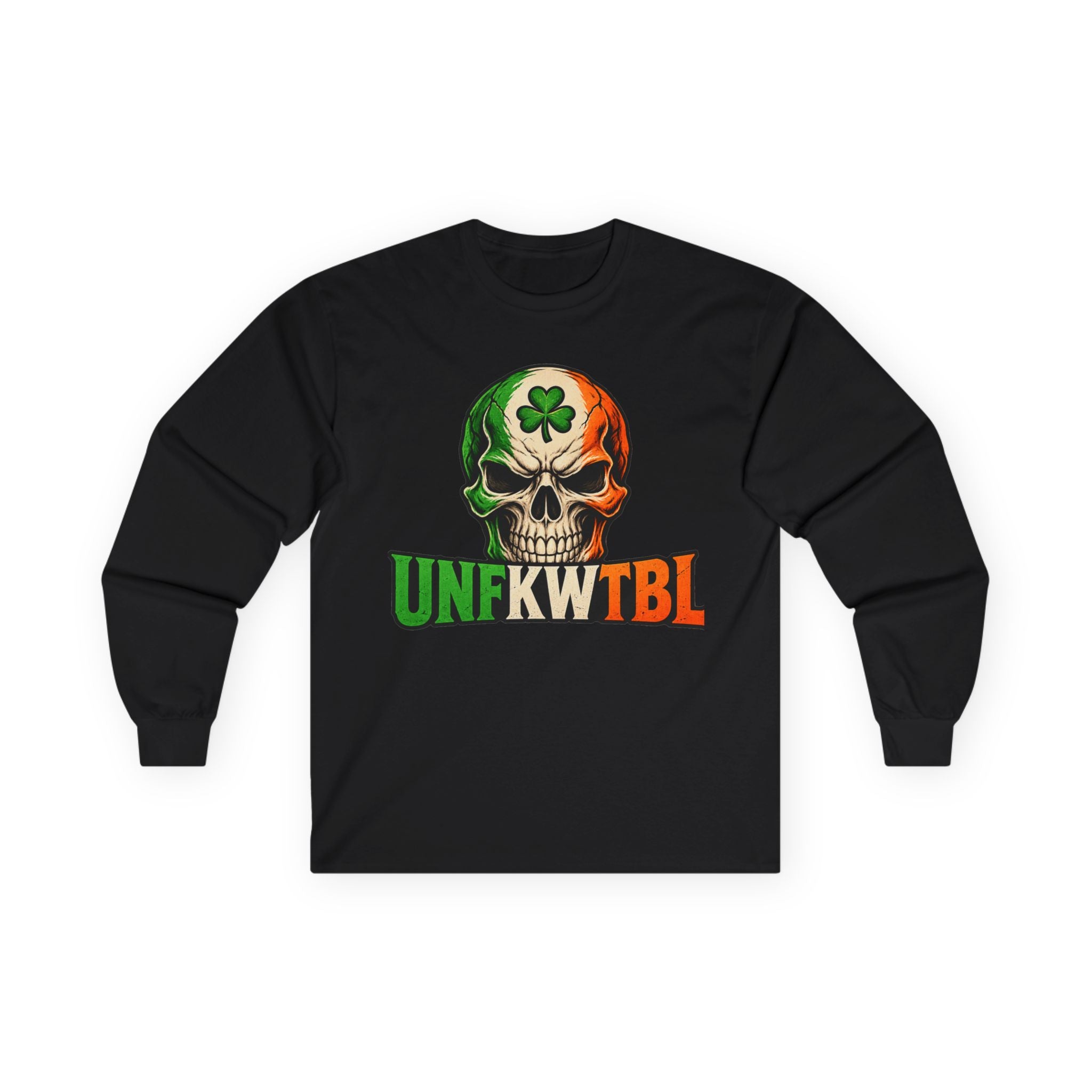 Irish Tricolor Shamrock Skull Long Sleeve Tee