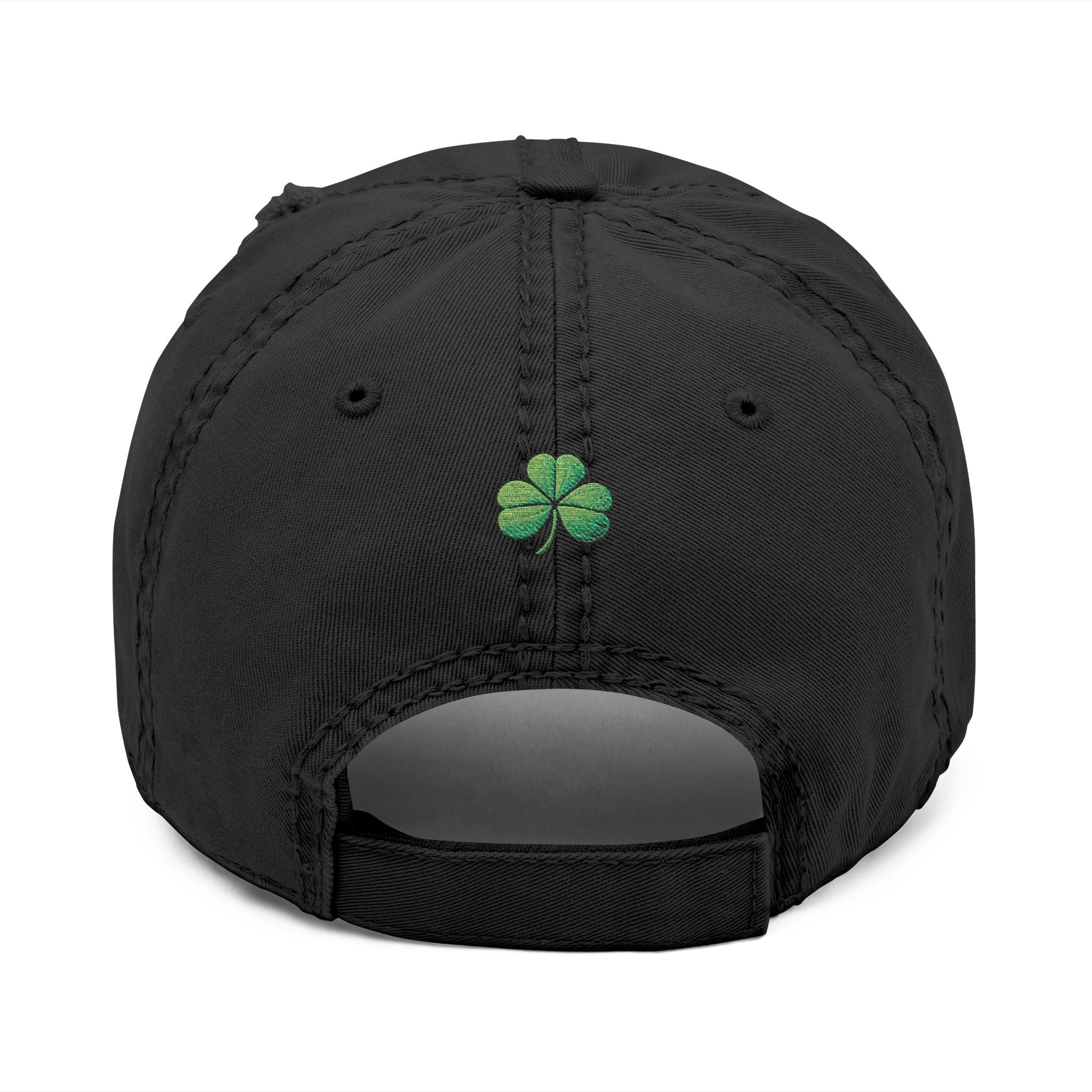 Distressed Embroidered Dad Hat — Green Skull & Shamrock "UNFRWTBL"