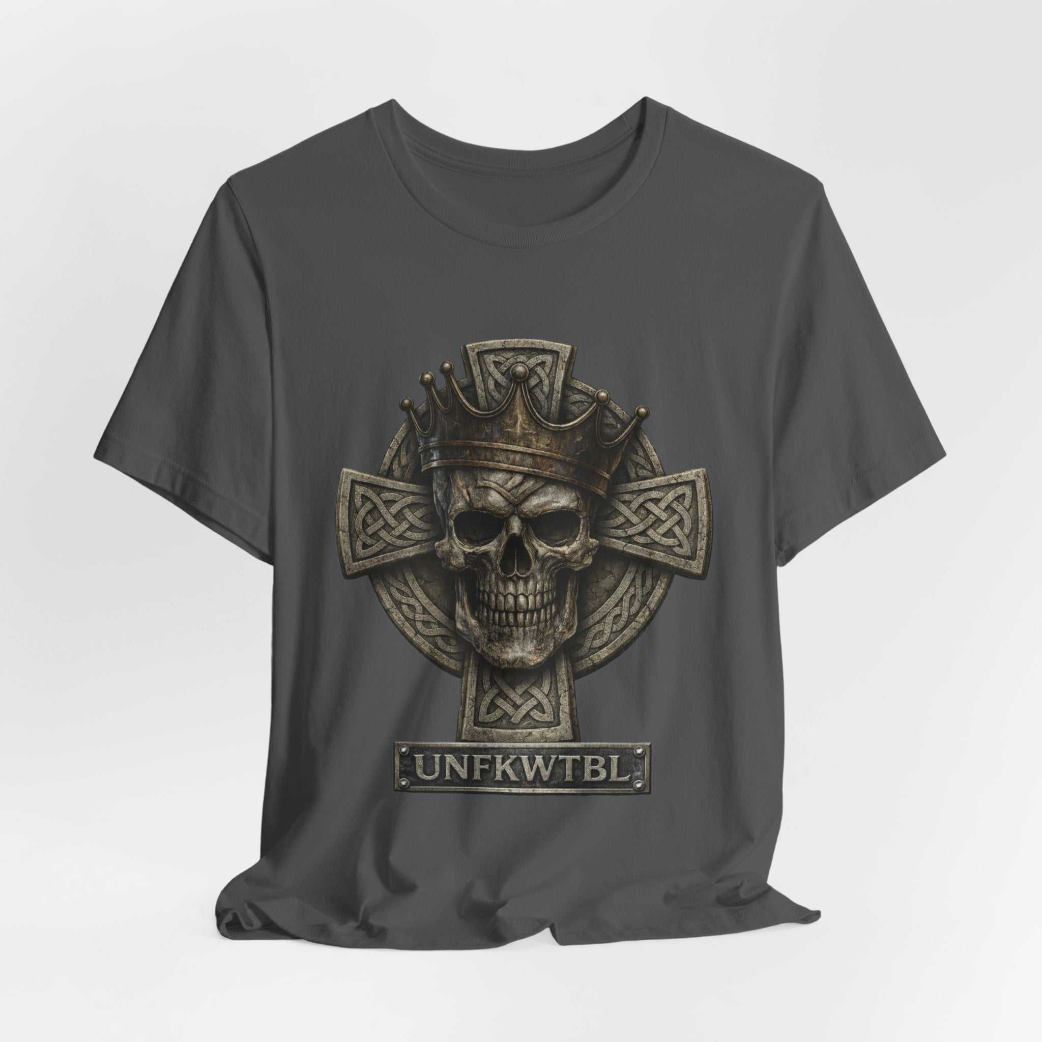 Skull & Celtic Cross Tee — 'UNFKWTBL' Gothic Biker Shirt
