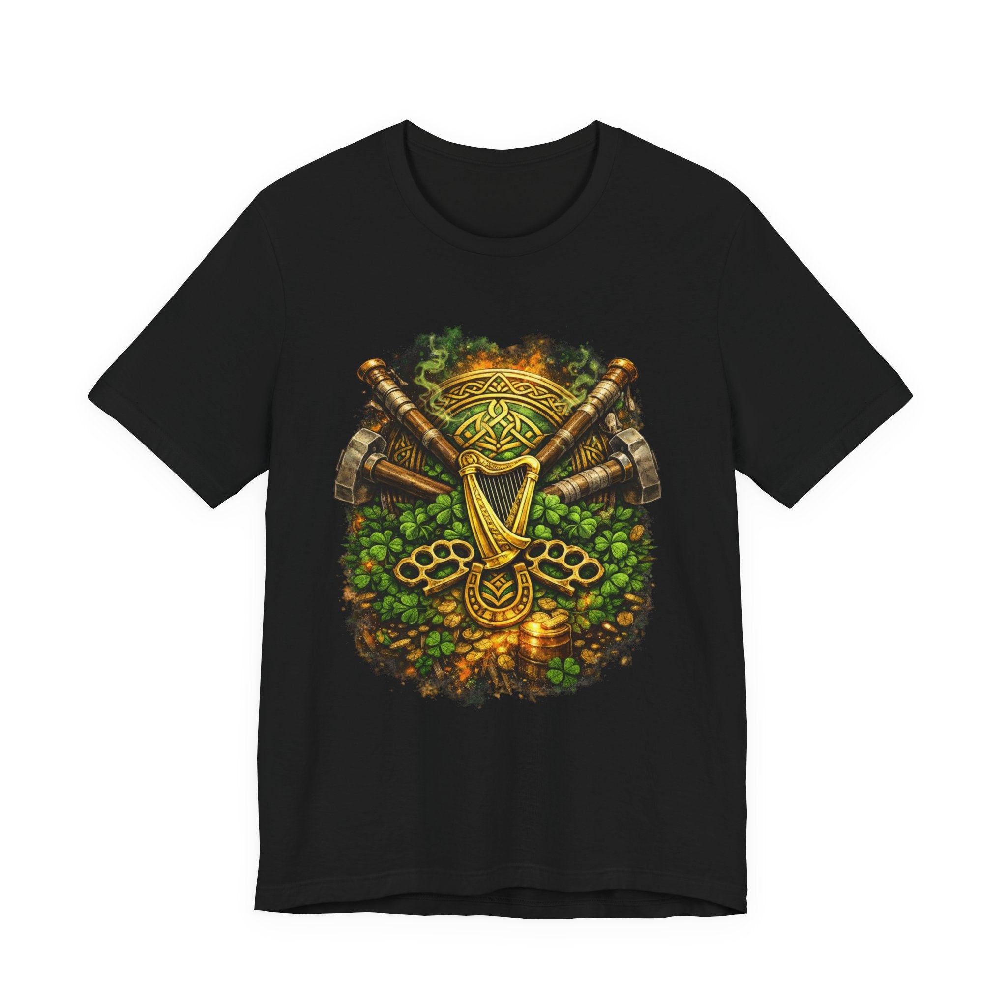 Celtic Harp & Axes T-Shirt — Irish Viking Shamrock Design