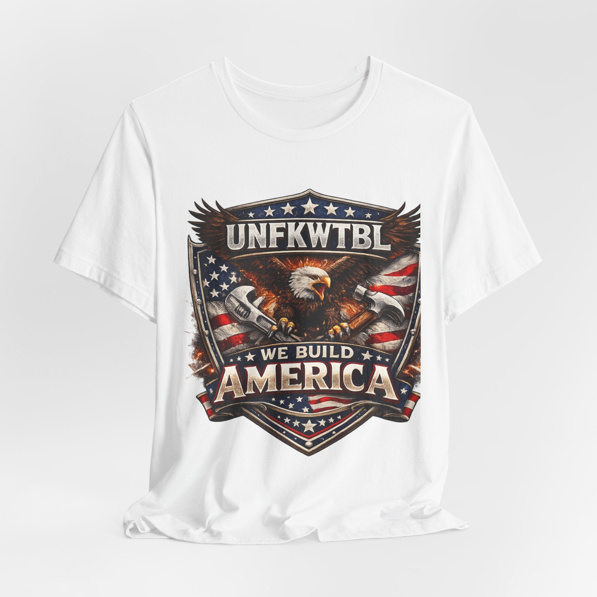 We Build America T-Shirt — Patriotic Eagle Flag Graphic Tee (UNFKWTBL)