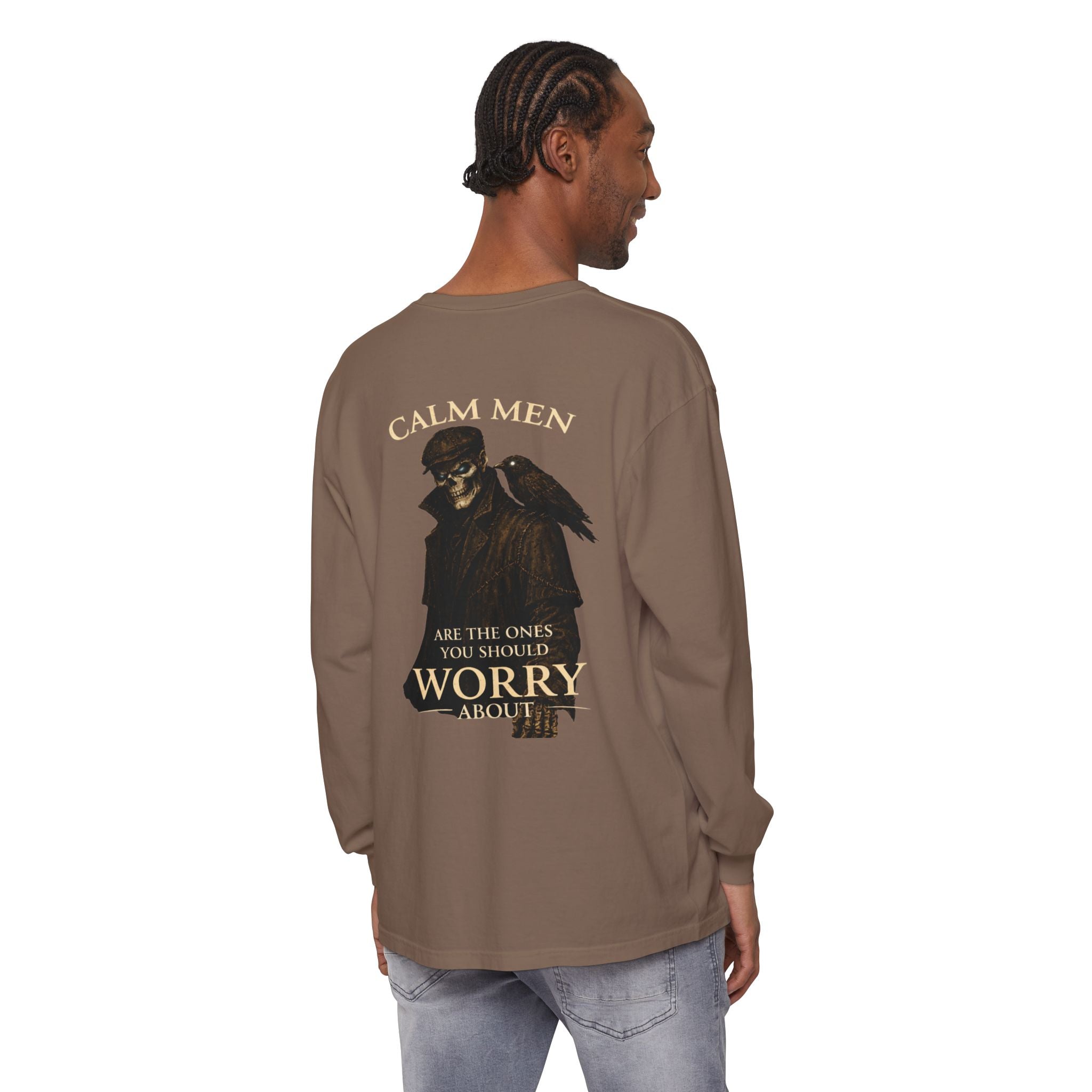 Calm Men Raven Skull Long Sleeve Tee