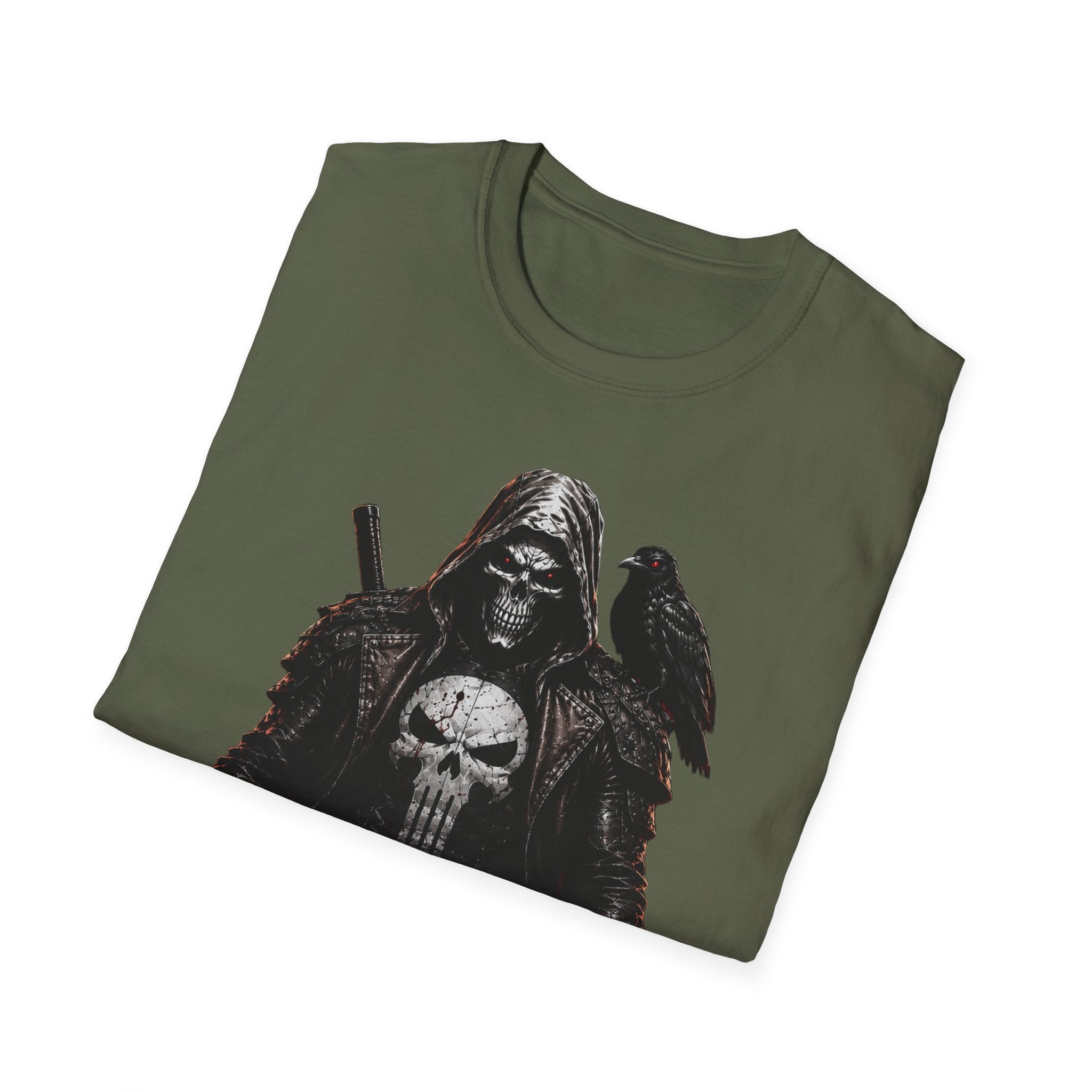 Grim Reaper Skull Tee — Dark Raven Gothic Graphic T-Shirt (UNFKWTBL Text)